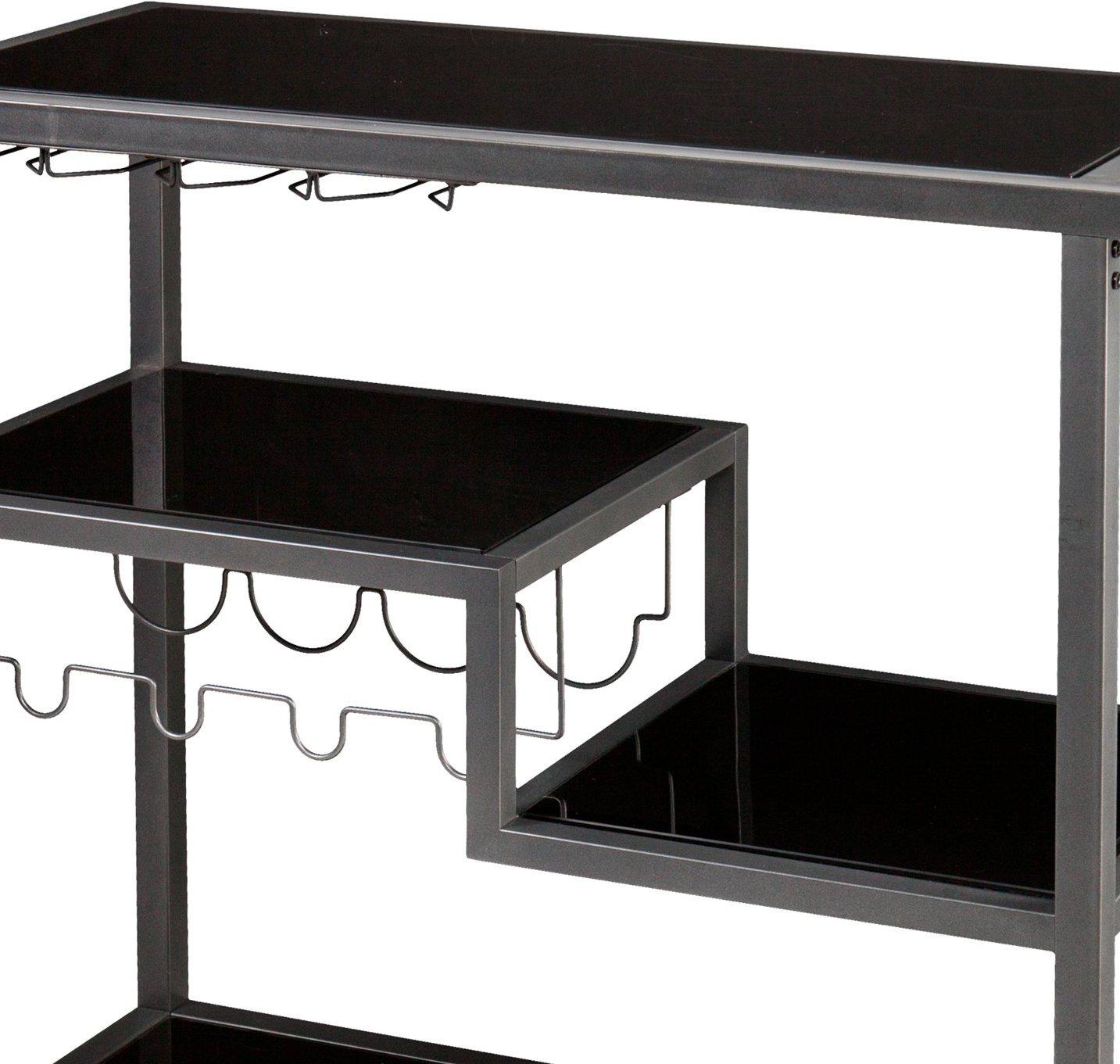 Holly & Martin Zephs Bar Cart - HZ8810 - Gunmetal Gray w/ Black Glass - SEI