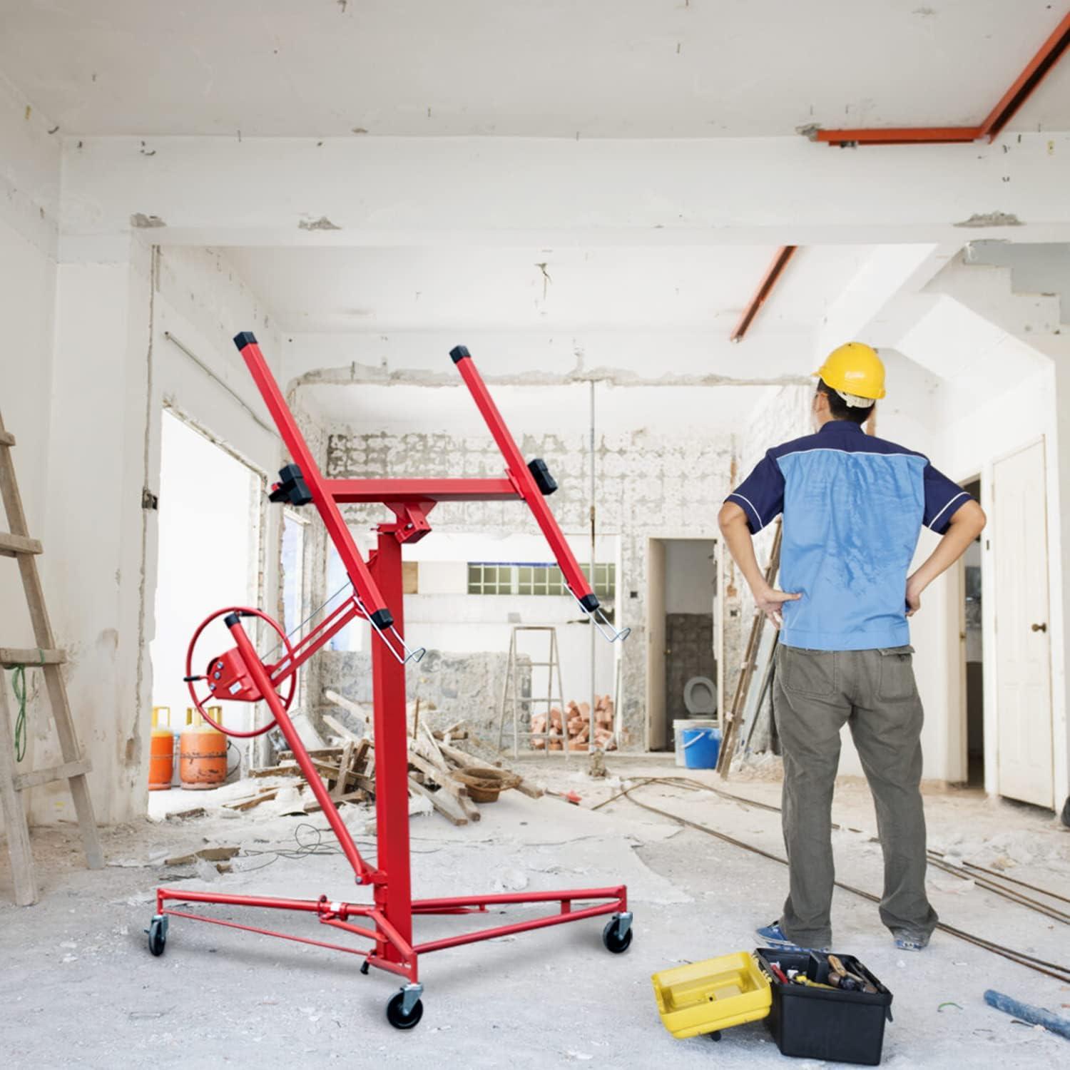 Red Heavy Duty Steel Drywall Panel Hoist with Rolling Casters