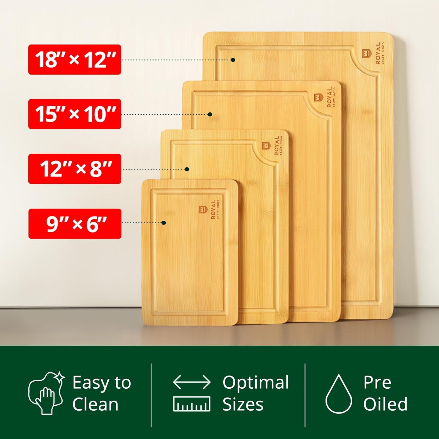 Premium Bamboo Cutting Board Set with Juice Groove and Handles, Set of 4