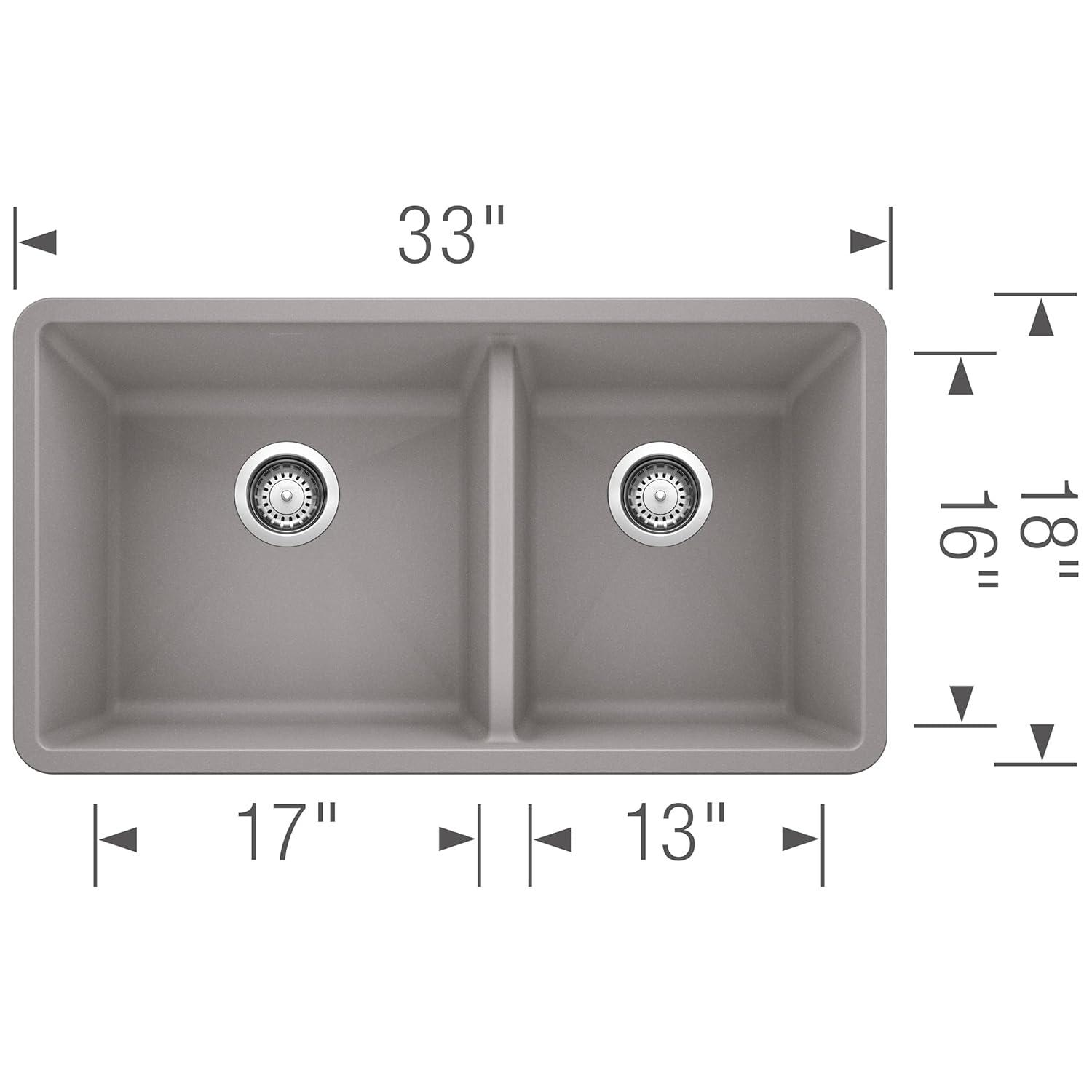 Precis SILGRANIT 33" L X 18" W Double Bowl Undermount Kitchen Sink