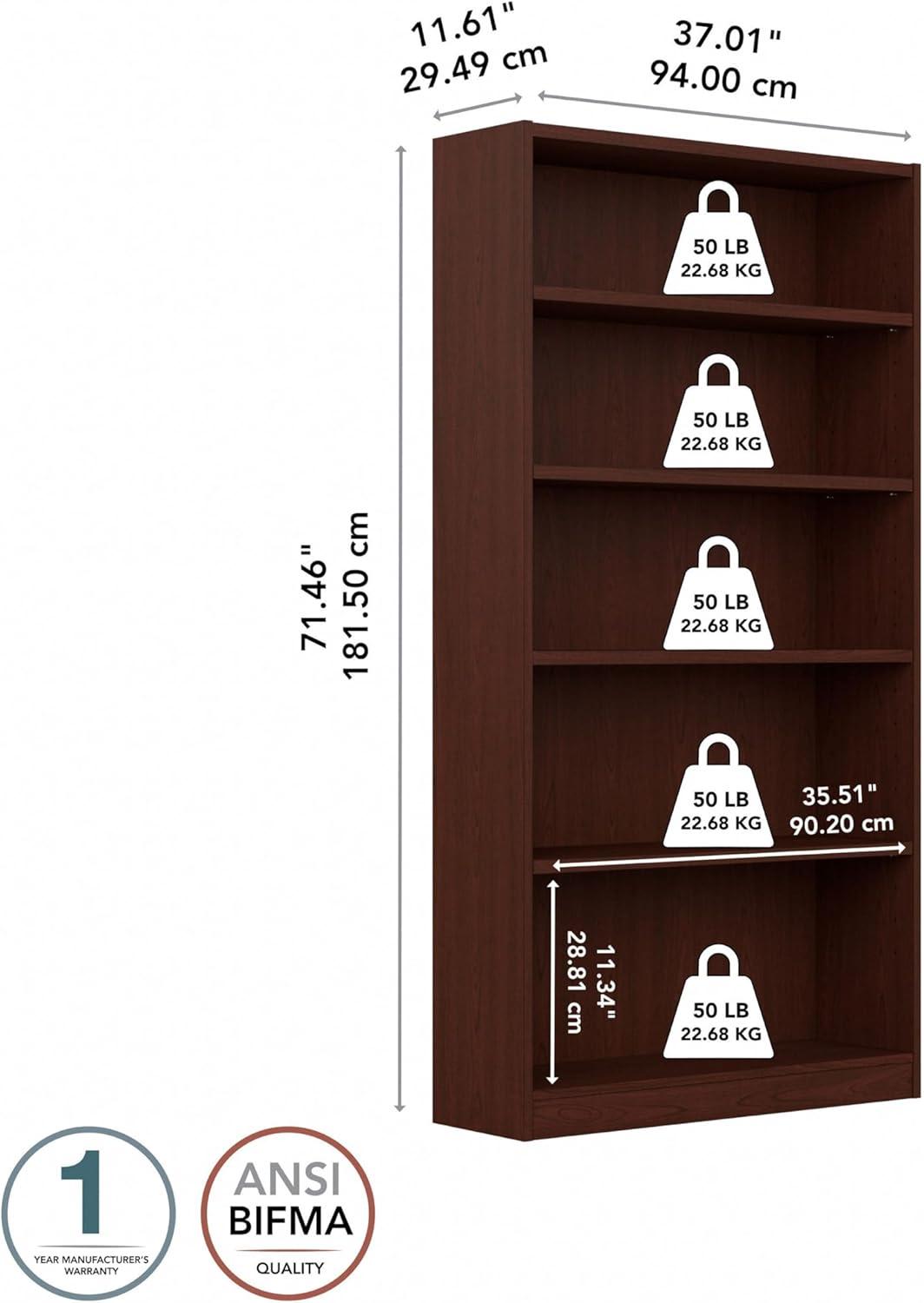 Traditional Adjustable 5-Shelf Cherry Wood Bookcase