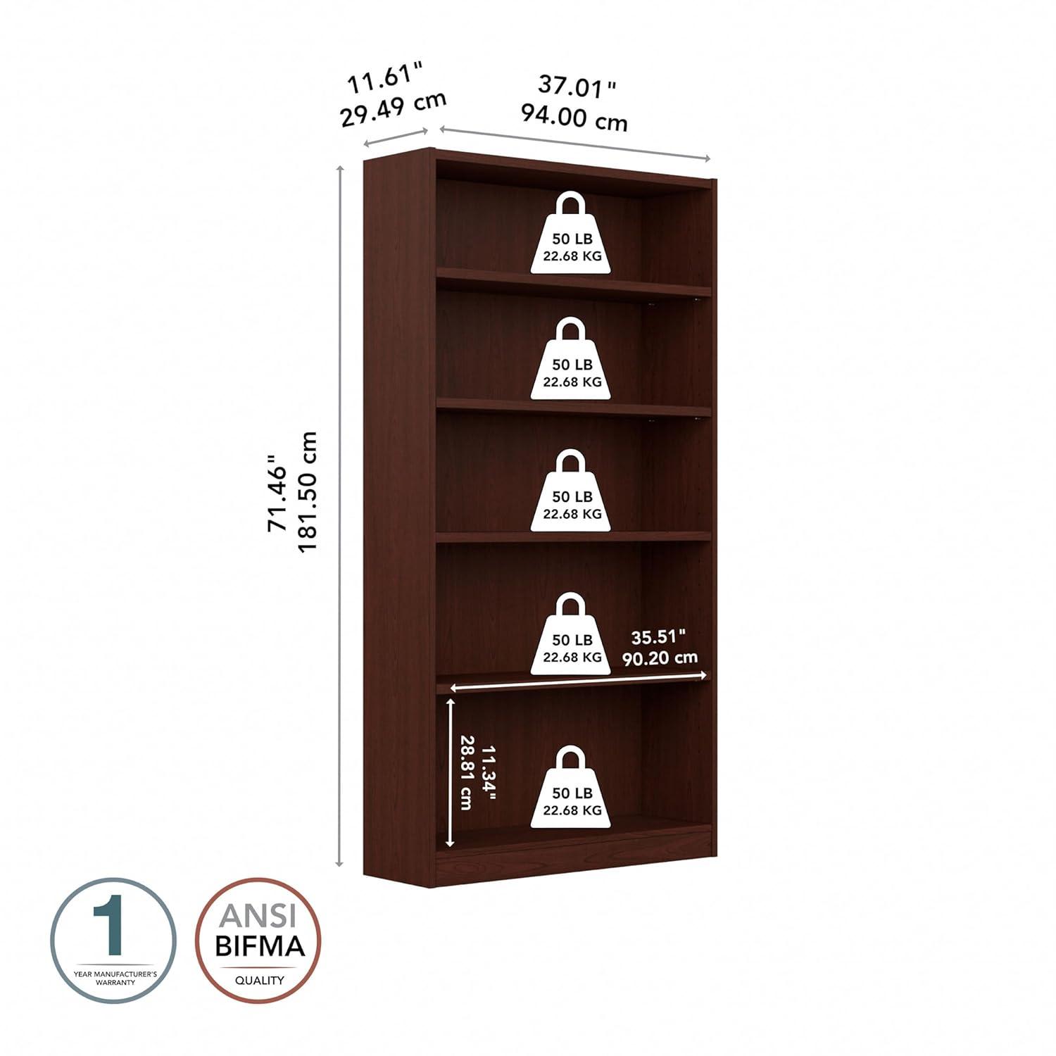 Traditional Adjustable 5-Shelf Cherry Wood Bookcase