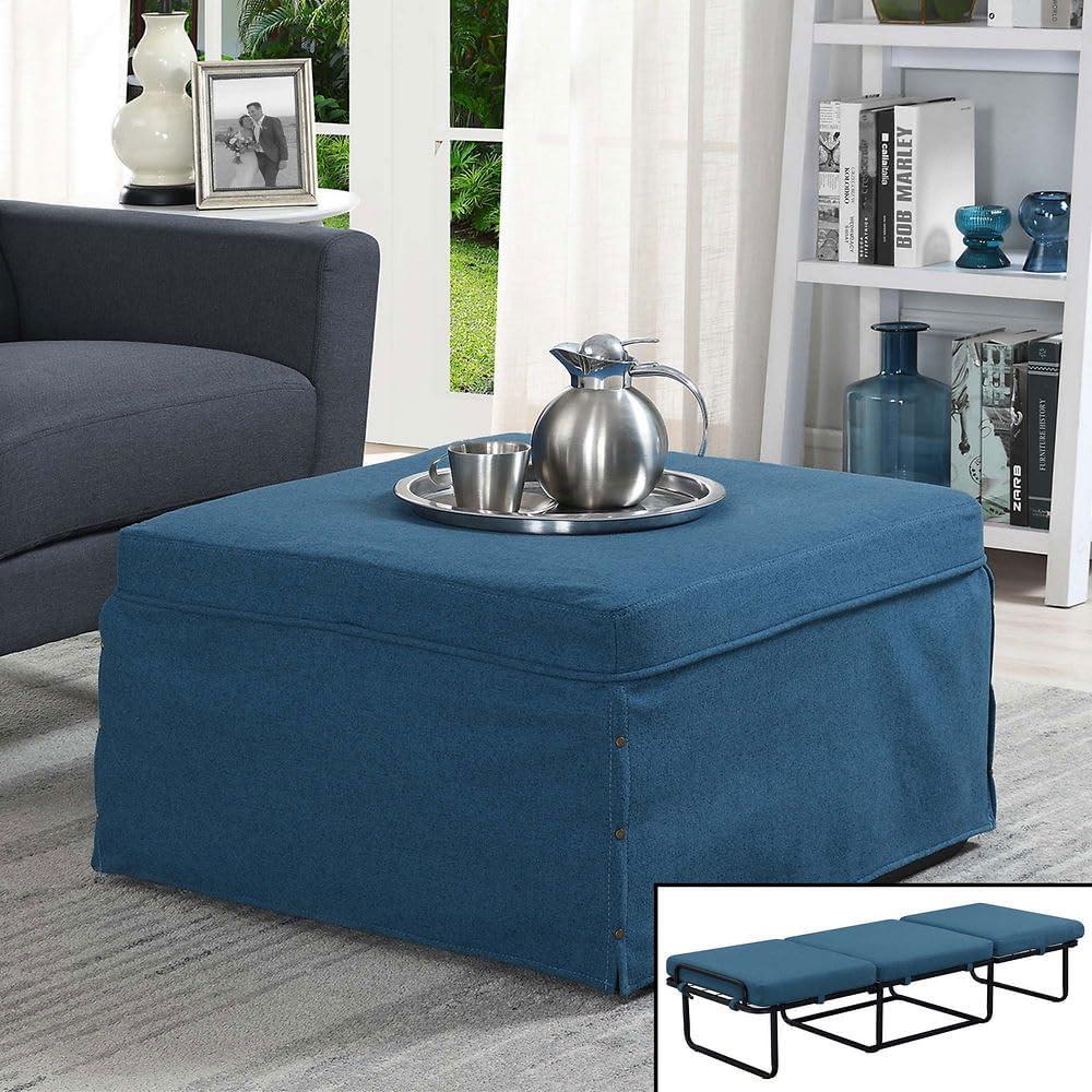 Convenience Concepts Designs4Comfort Folding Bed Ottoman Coffee Table, Soft Blue Fabric