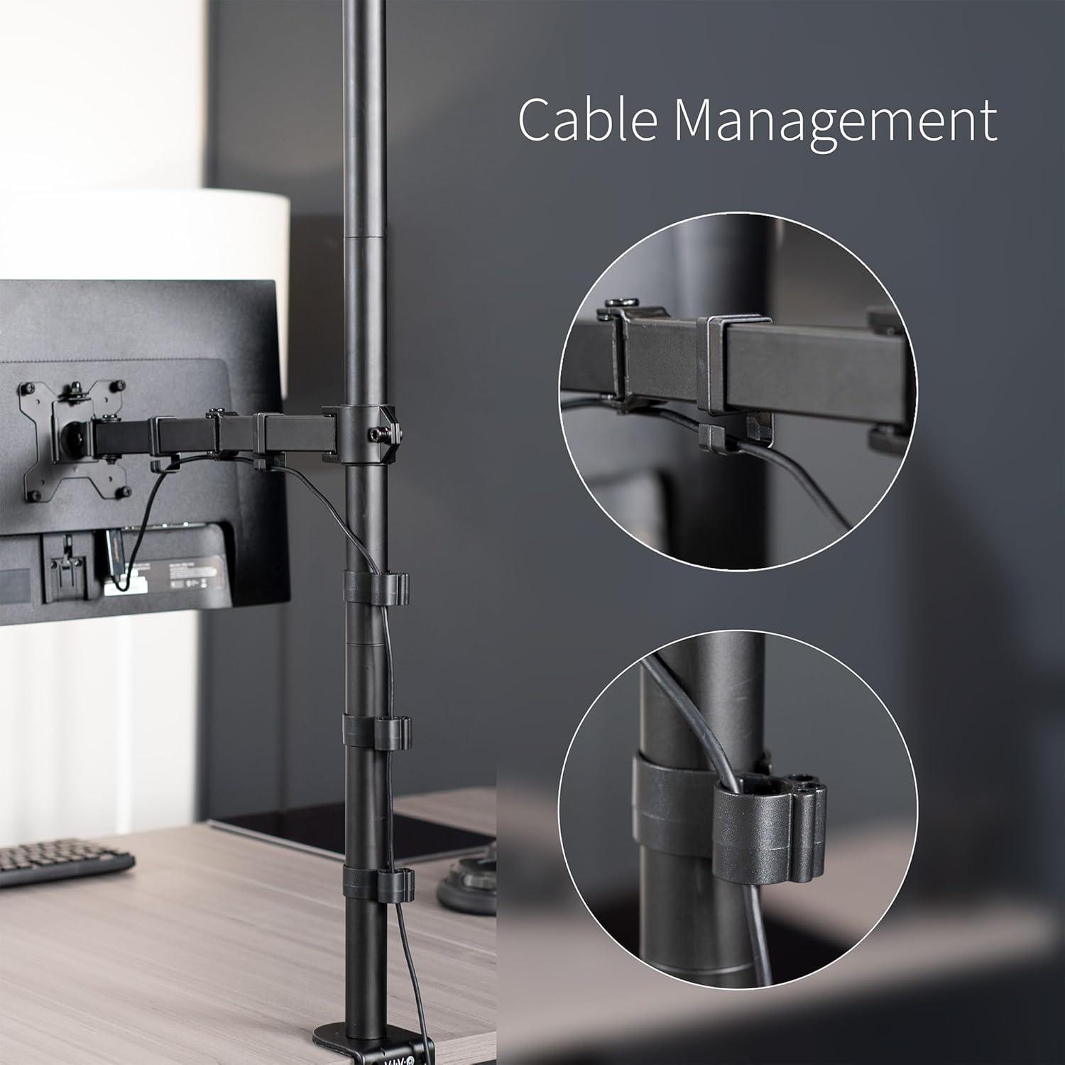 Extra Tall Black Steel Adjustable Single Monitor Desk Mount