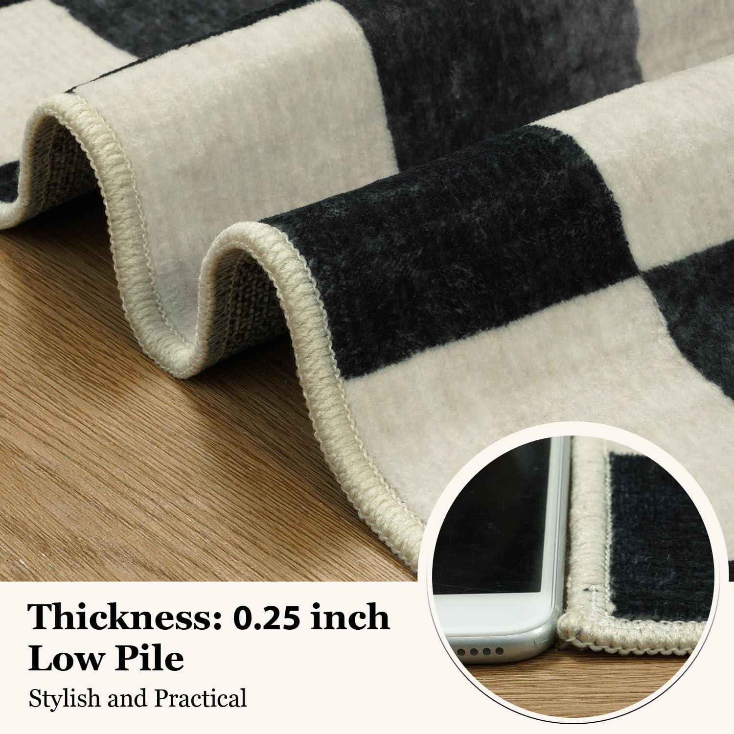 Luxe Weavers Checkered Black and White Geometric 8x10 Area Rug