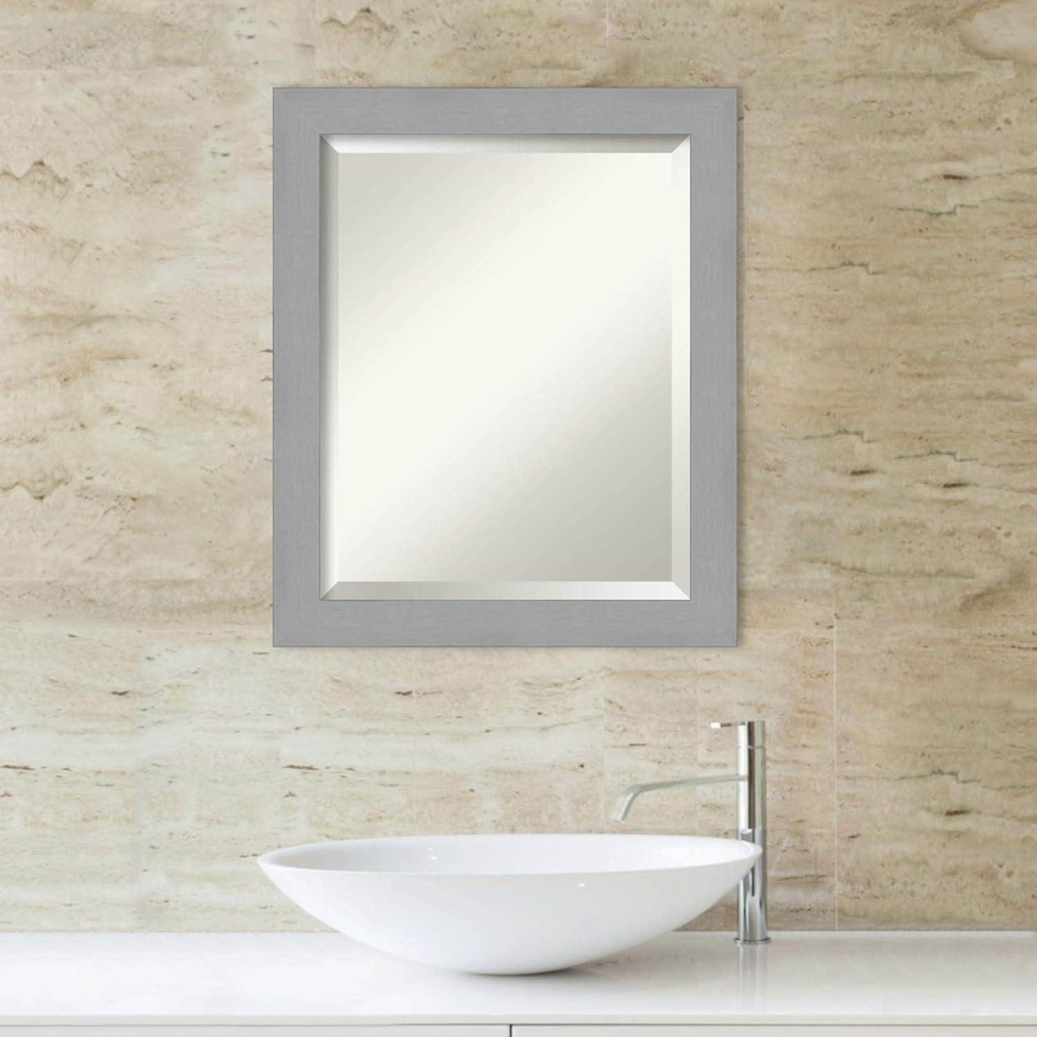 20" x 24" Brushed Nickel Framed Bathroom Vanity Wall Mirror - Amanti Art: Modern Rectangle, No Assembly Required