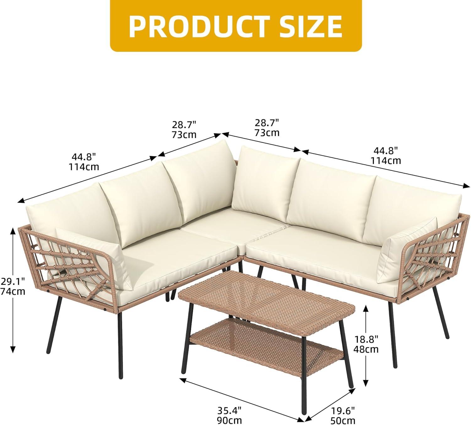 DWVO Patio Loveseat, All-Weather Wicker Rattan Patio Sofa for Balcony, Backyard, Pool, Porch, Deck, Outdoor Sectional Furniture with Cushions (Beige)