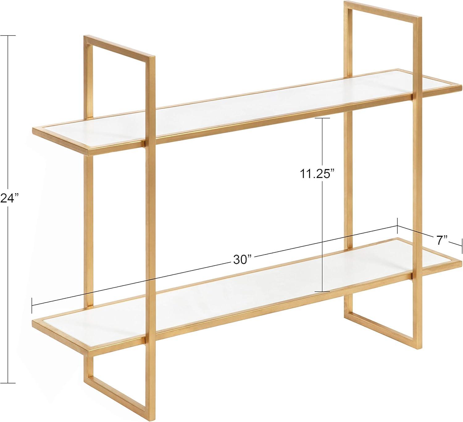 Kate & Laurel All Things Decor 30" x 24" Leigh Wood and Metal Wall Shelf White: MDF Floating Wall Shelves, 2-Tier