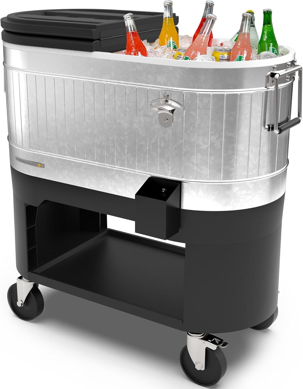 Permasteel 120-Qt Large Outdoor Cooler Cart on Wheels, Rolling Patio Cooler with Dividers for Separate Compartments