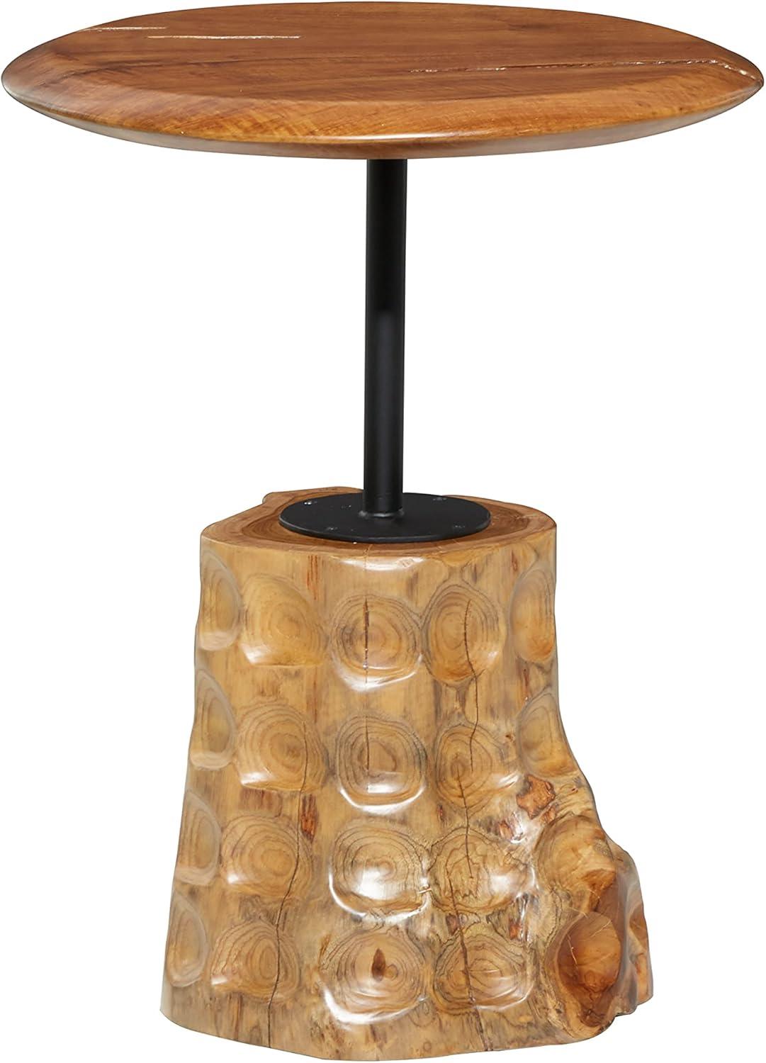 Eco-Friendly Teak Wood Round Accent Table with Metal Base