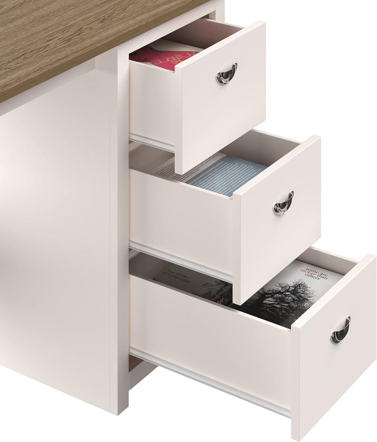 Lavish Home Computer Desk with Attached 3-Drawer File Cabinet (White)