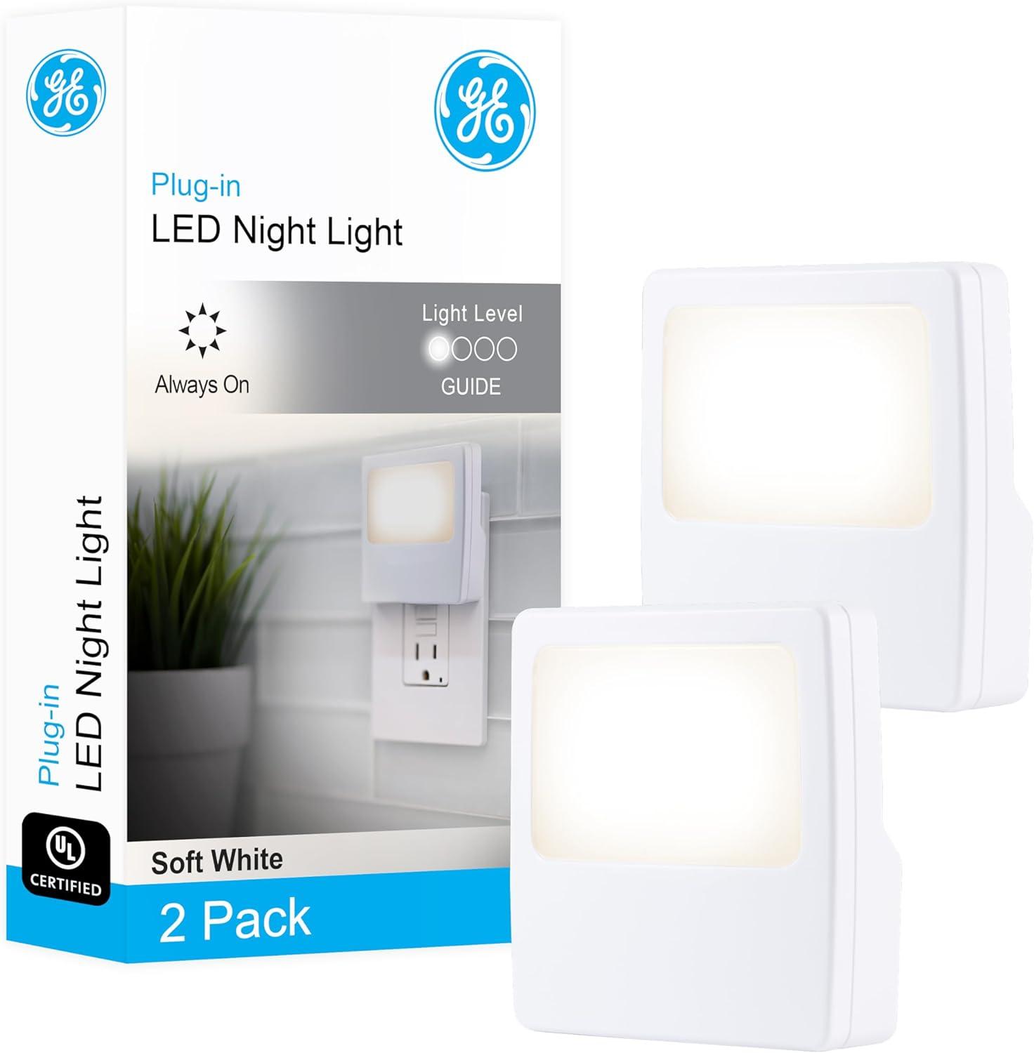 White Plastic Always-On LED Plug-In Night Light 2-Pack