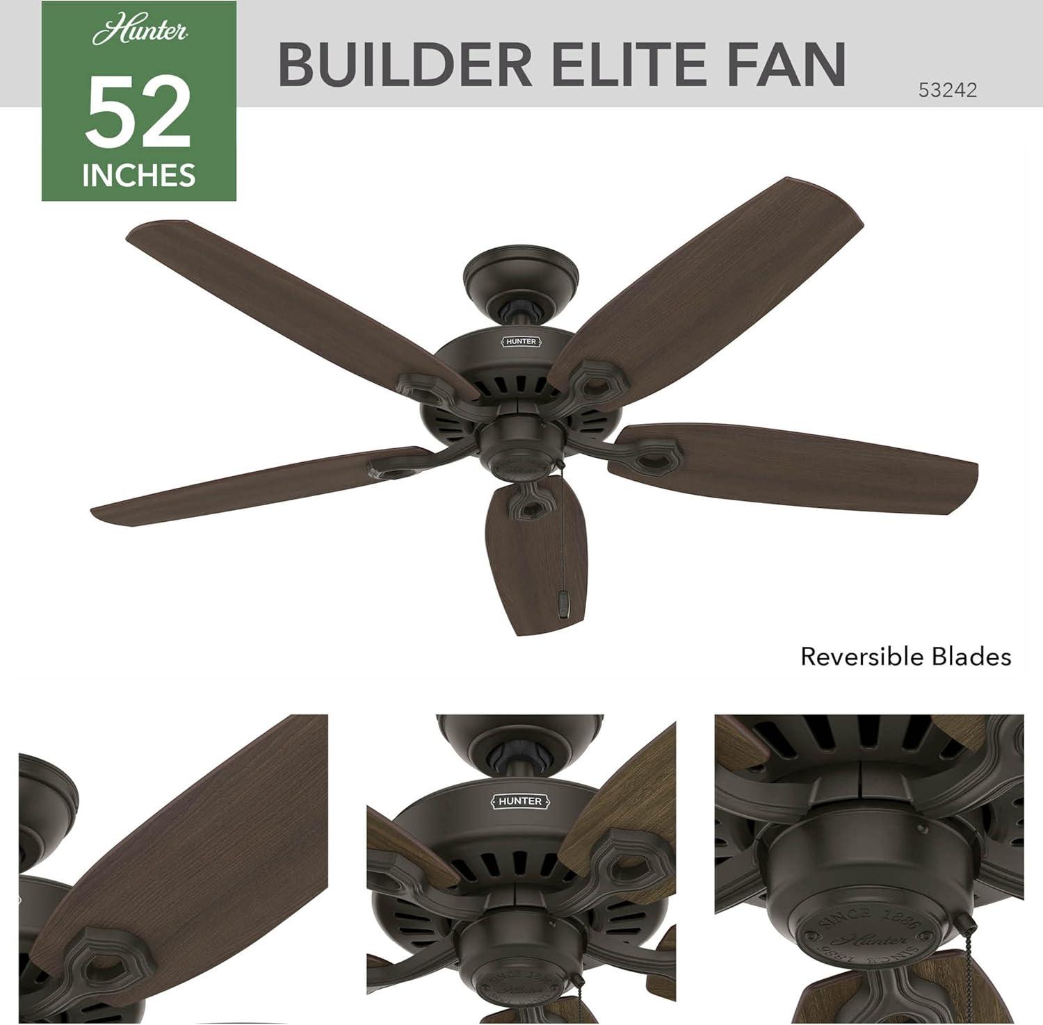 52" Builder Elite 5 - Blade Standard Ceiling Fan with Pull Chain