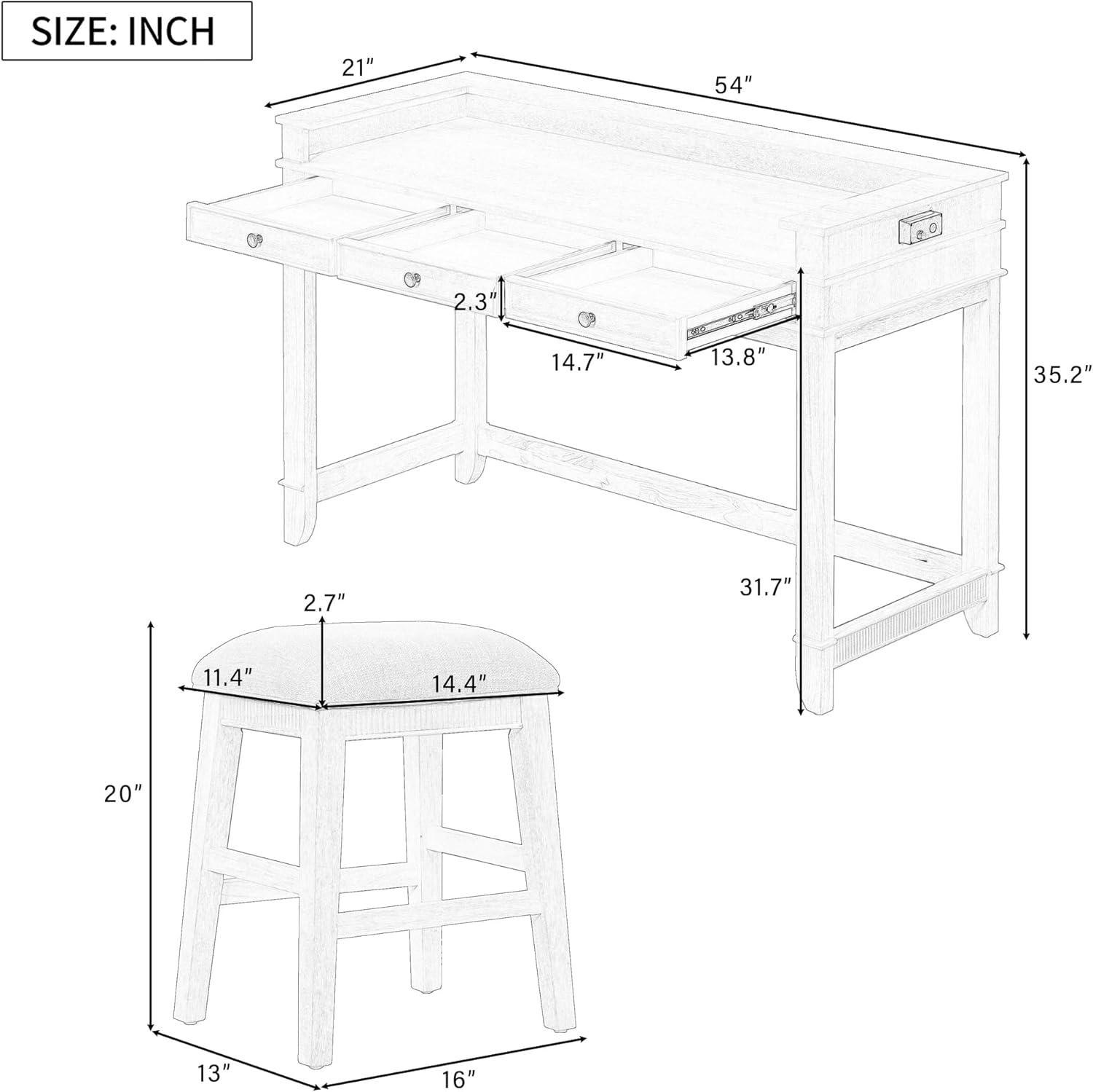 Natural Wood Bar Table Set with 3 Upholstered Stools and USB Port