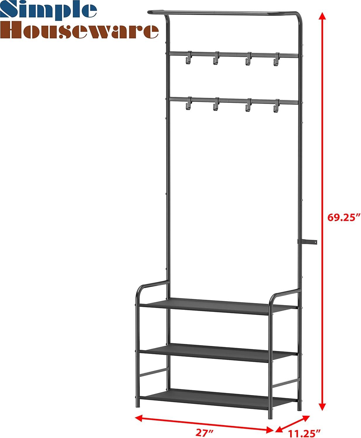 Simple Houseware Coat Rack with Storage Shelf and Shoe Rack for Entryway, Black