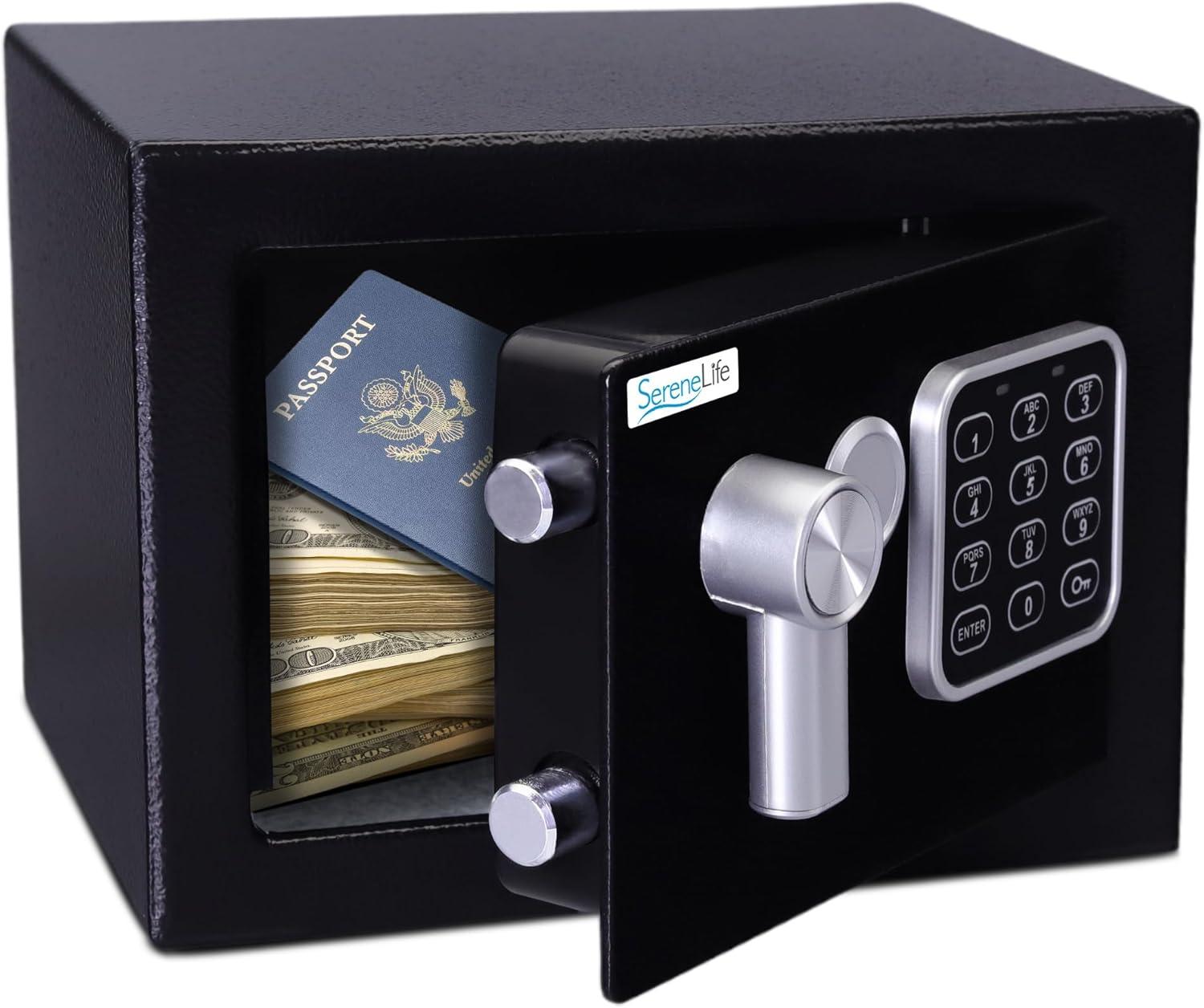 SereneLife Black Steel Compact Digital Safe Box with Keypad