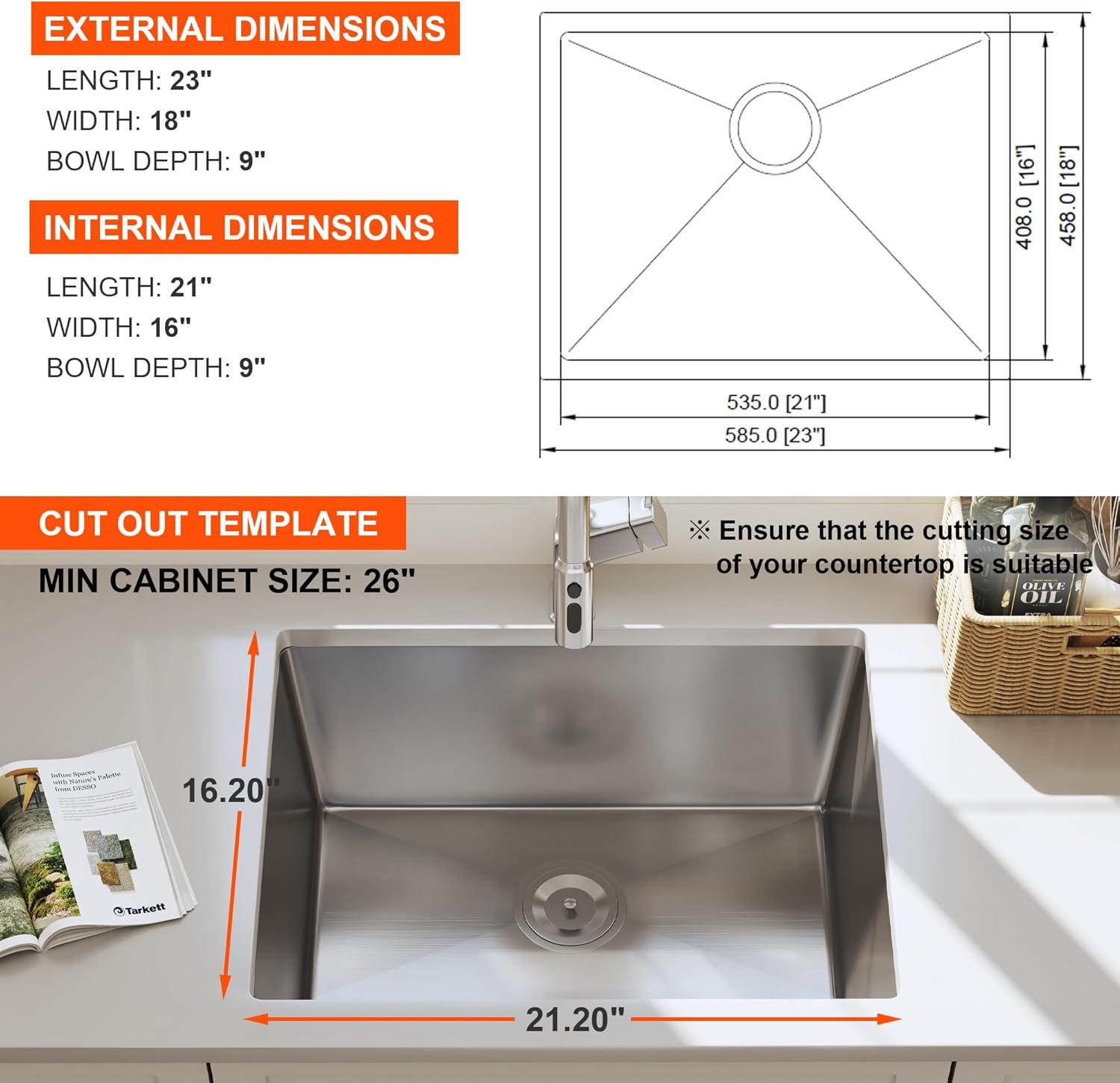 Blenzia 30 Inch Undermount Kitchen Sink 16 Gauge Stainless Steel Single Bowl Handmade Sink 30" X 18" X 10"