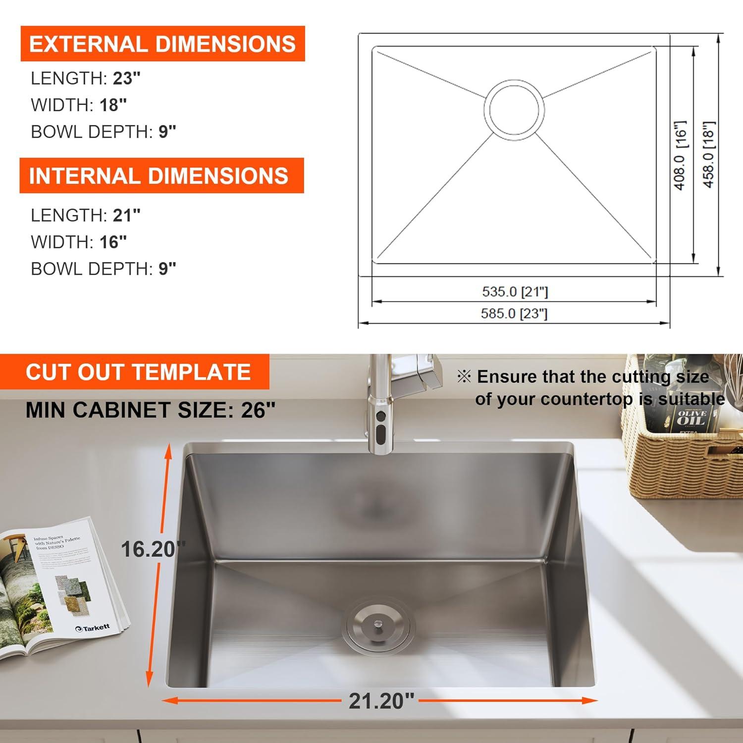 Blenzia 30 Inch Undermount Kitchen Sink 16 Gauge Stainless Steel Single Bowl Handmade Sink 30" X 18" X 10"