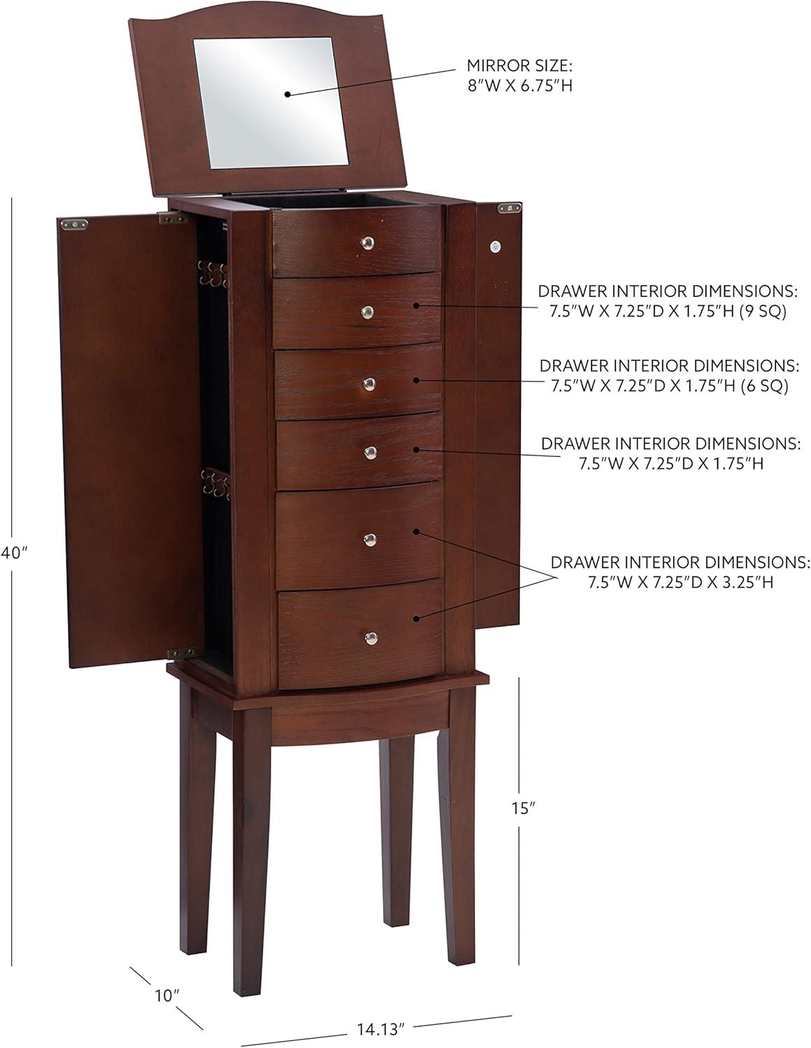 DEBLIT Contemporary Jewelry Armoire with 6 Drawers, Engineered Wood Finish, Merlot