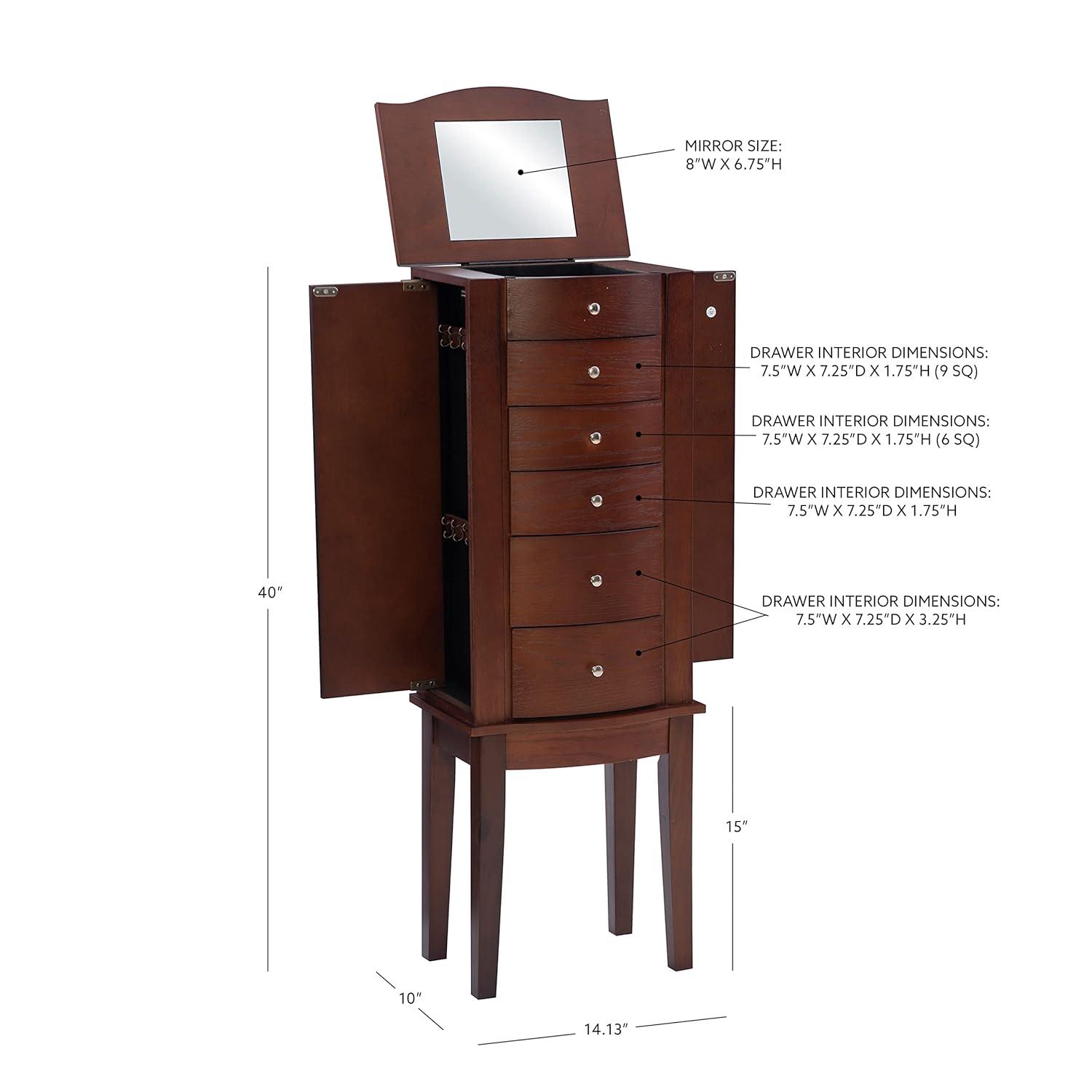DEBLIT Contemporary Jewelry Armoire with 6 Drawers, Engineered Wood Finish, Merlot