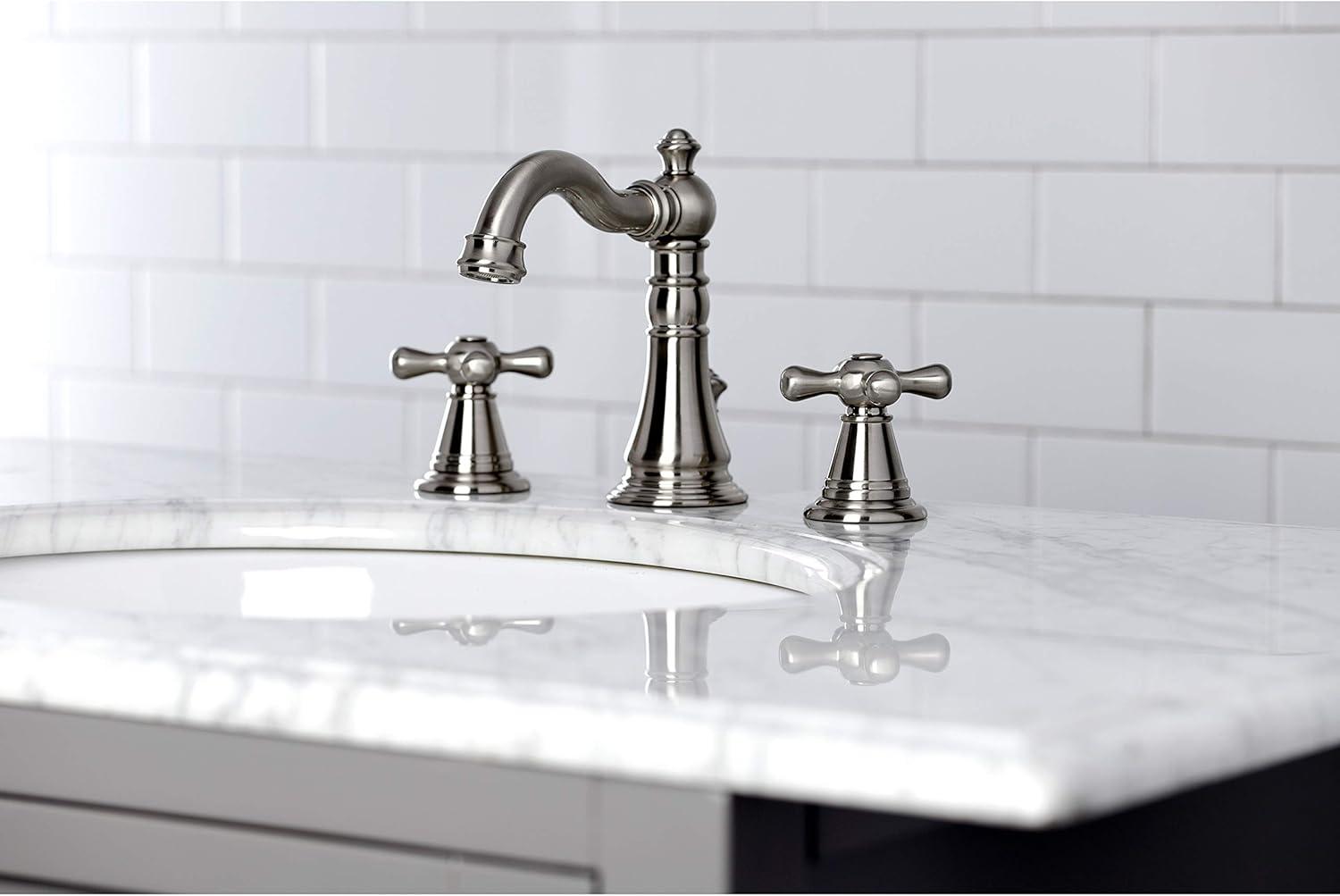 Nickel Traditional Widespread Bathroom Faucet with Drain Assembly