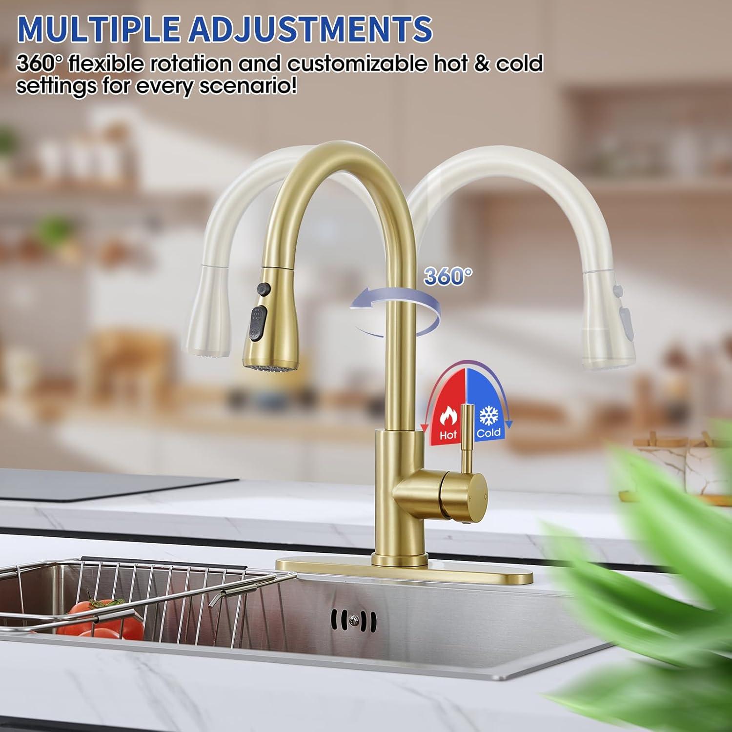 GAGALIFE Single Handle Pull Down Sprayer Kitchen Faucet High Arc Stainless Steel Faucet with 3-Function Sprayer JJL-CL-PT-SDP-G