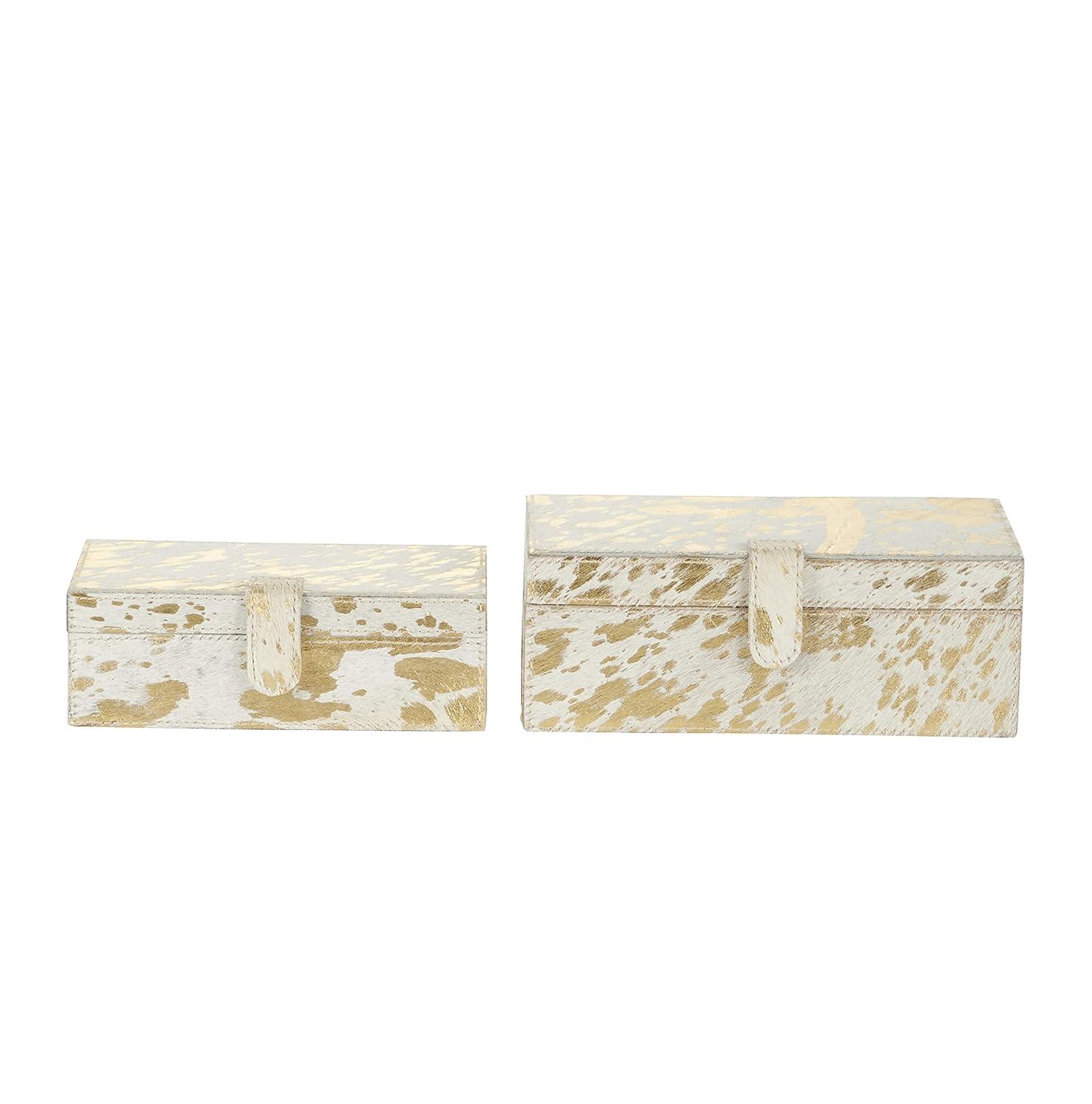DecMode Handmade Gold Leather Decorative Box with Gold Foil Paint, 2 Count