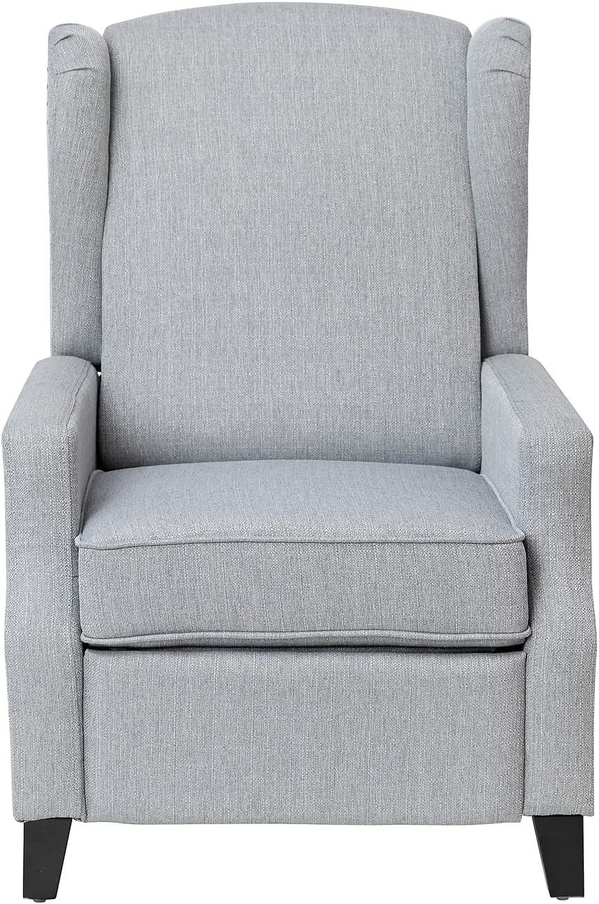 Modern Slim Silhouette Gray Recliner with Metal Nailhead Trim