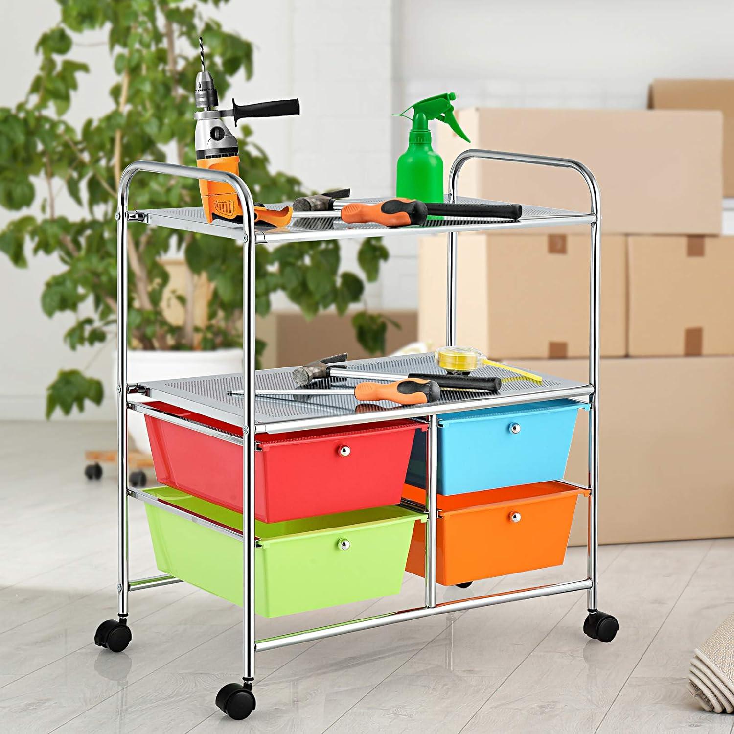 Costway 4 Drawer Rolling Storage Cart Scrapbook Paper Office School Organizer Multicolor