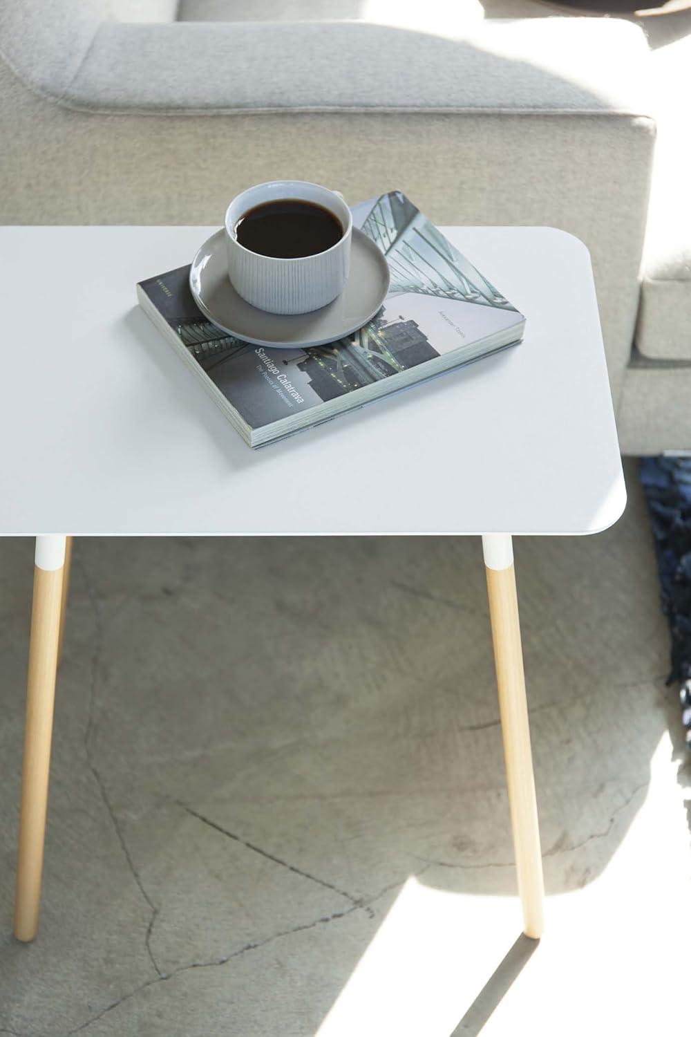 Yamazaki Home Modern Rectangular Side Table For Living Room Or Small Bedside Steel + Wood End Table