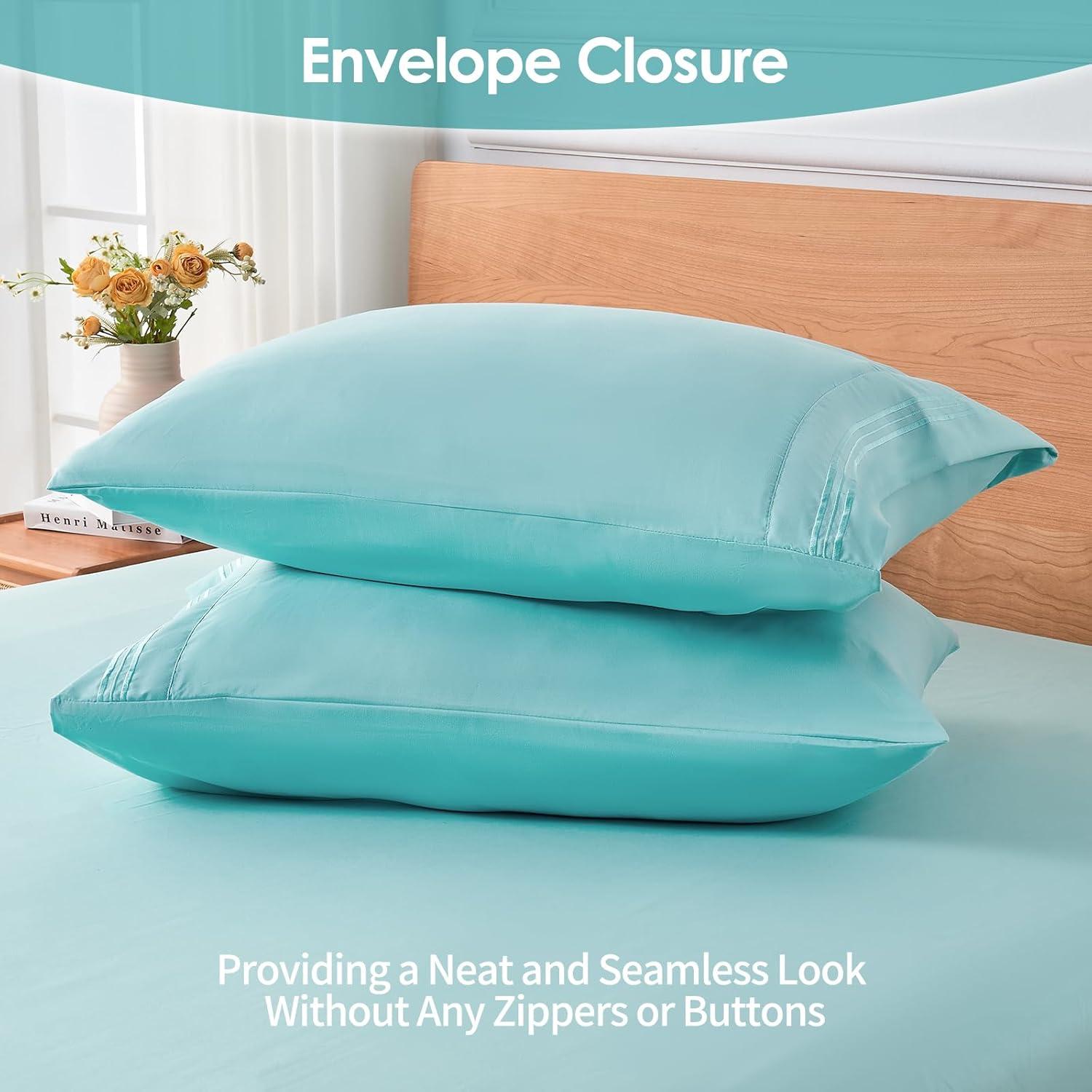 Bare Home Premium 1800 Collection 4-Piece Bed Sheet Set, Queen, Aqua