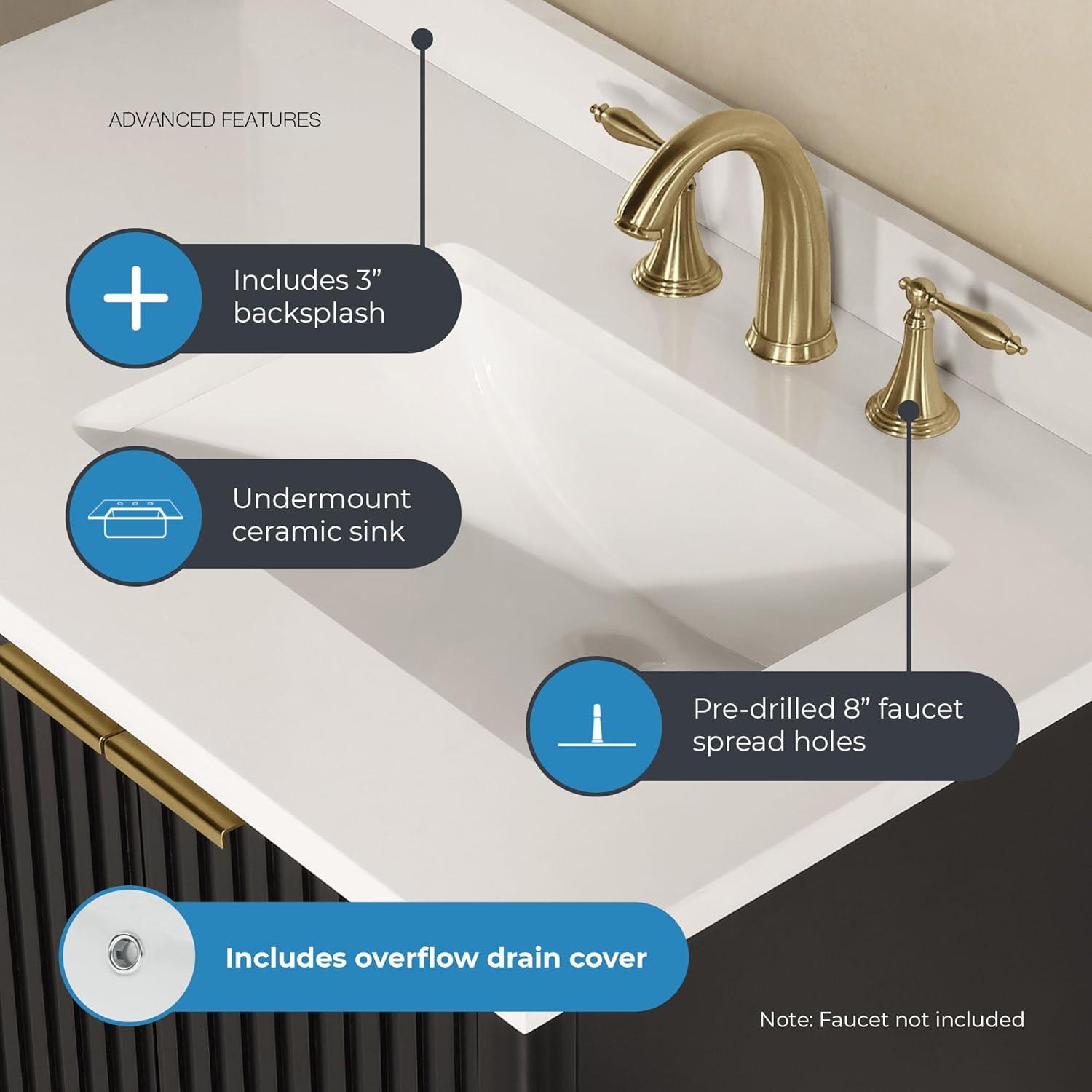 Miseno Mv-Berk36-15Vva Indy 36" Free Standing Single Basin Vanity Set - Onyx Black / White