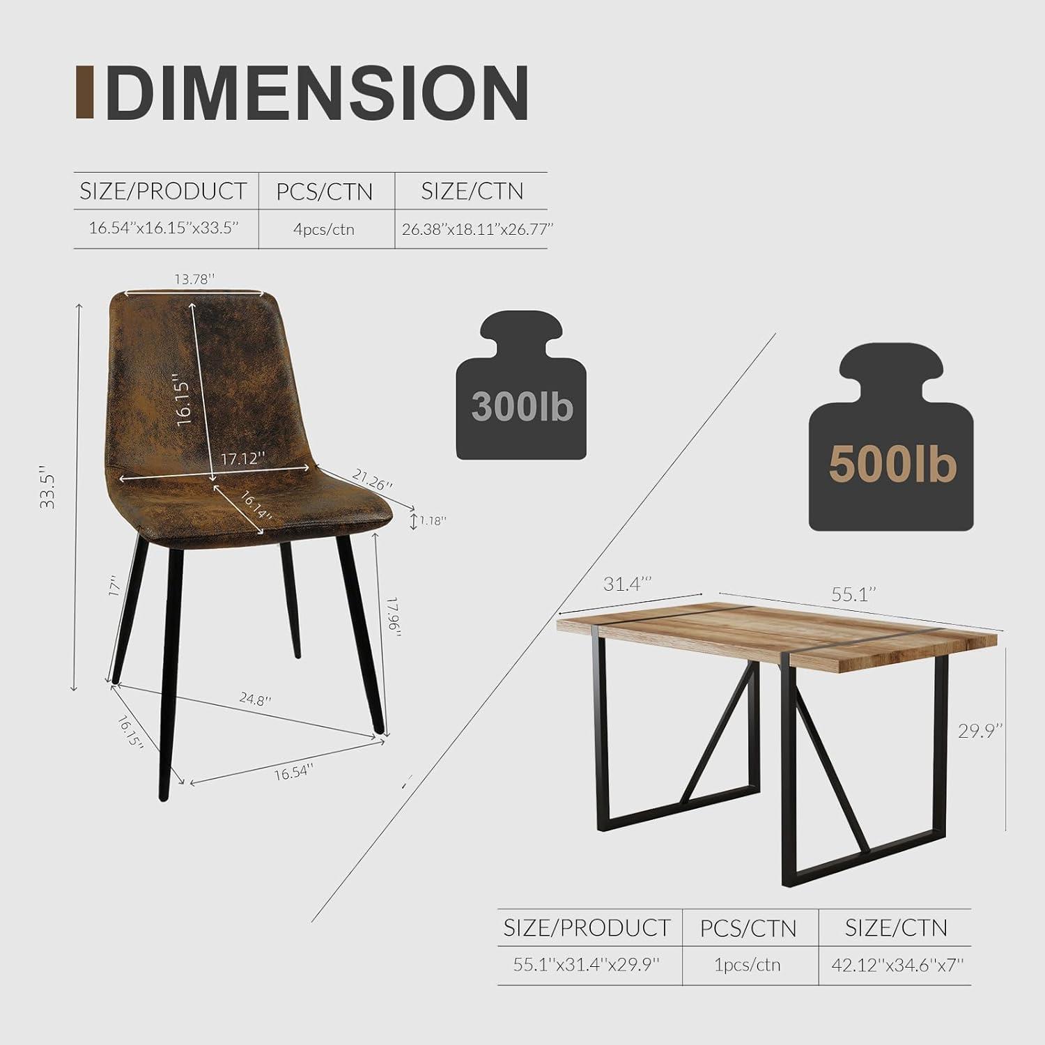 Modern Industrial 5-Piece Light Brown Wood Dining Set