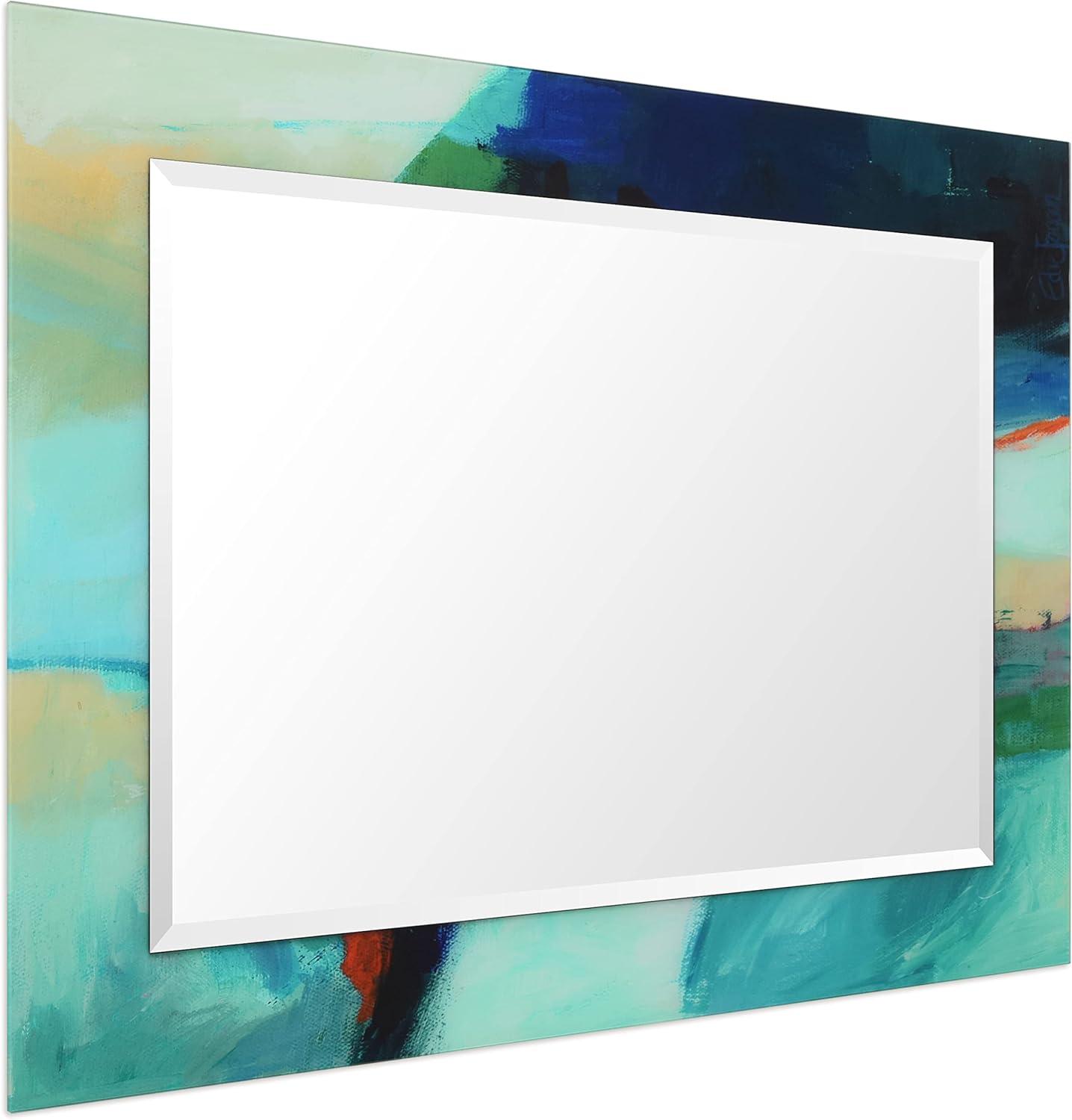 Empire Art Direct TAM-107234-4030 'Sky' Rectangular Beveled Mirror on Free Floating Printed Tempered Art Glass