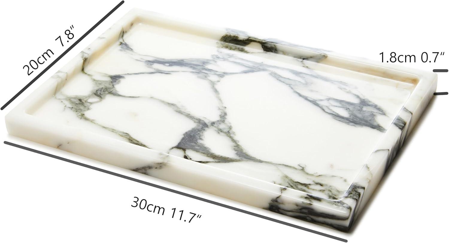 Polished White and Gray Marble Vanity Tray