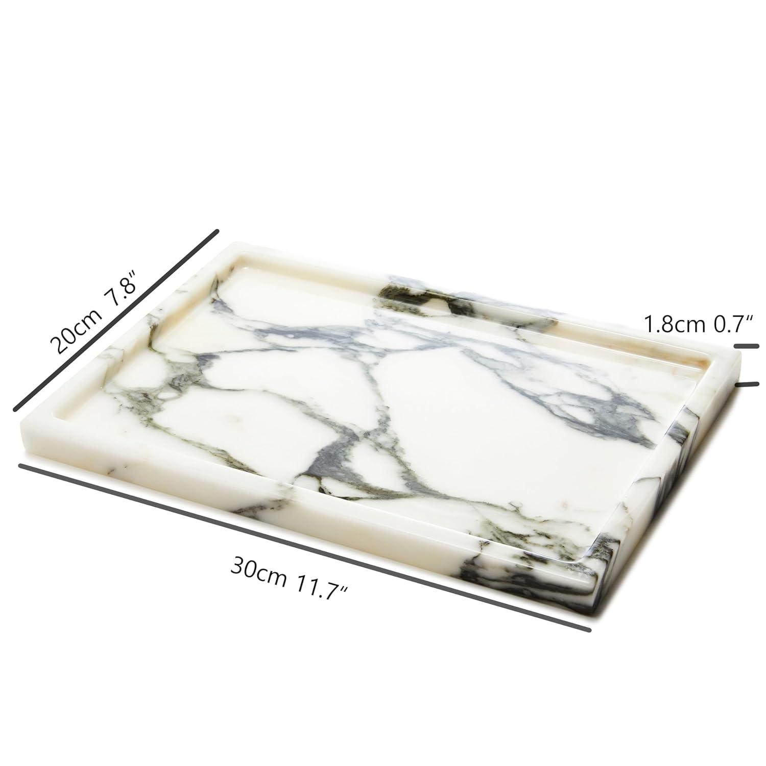 LYS&LYX Natural Marble Vanity Tray: Genuine Stone Storage Tray for Home Decor, Bathroom, Kitchen, and Dresser (Non-Resin/Non-Ceramic (arabescato, 300mm*200mm)