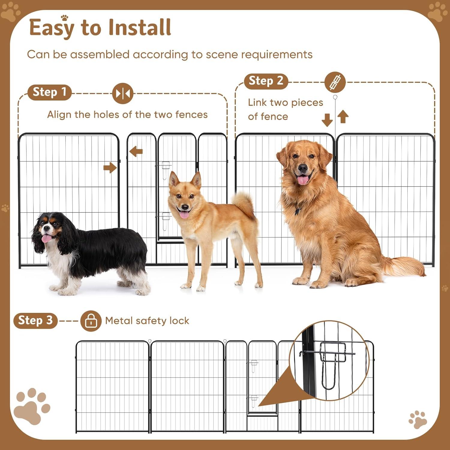 edx Dog Playpen, 8 Panels 24" Foldable Heavy Duty Metal Pet Fence with Doors Indoor Outdoor