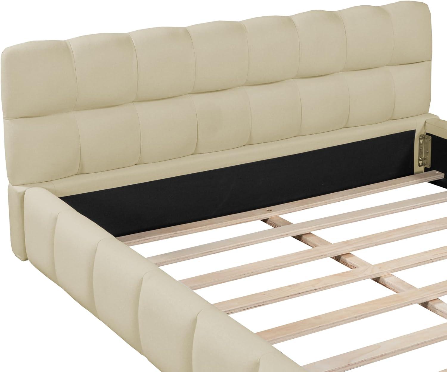 Upholstered Platform Bed,Queen Size Platform Bed Frame with Unique Thick Fabric Headboard, Solid Wood Grounded Bed Frame with Wood Slats Support,Kids Adults Bedroom Furniture