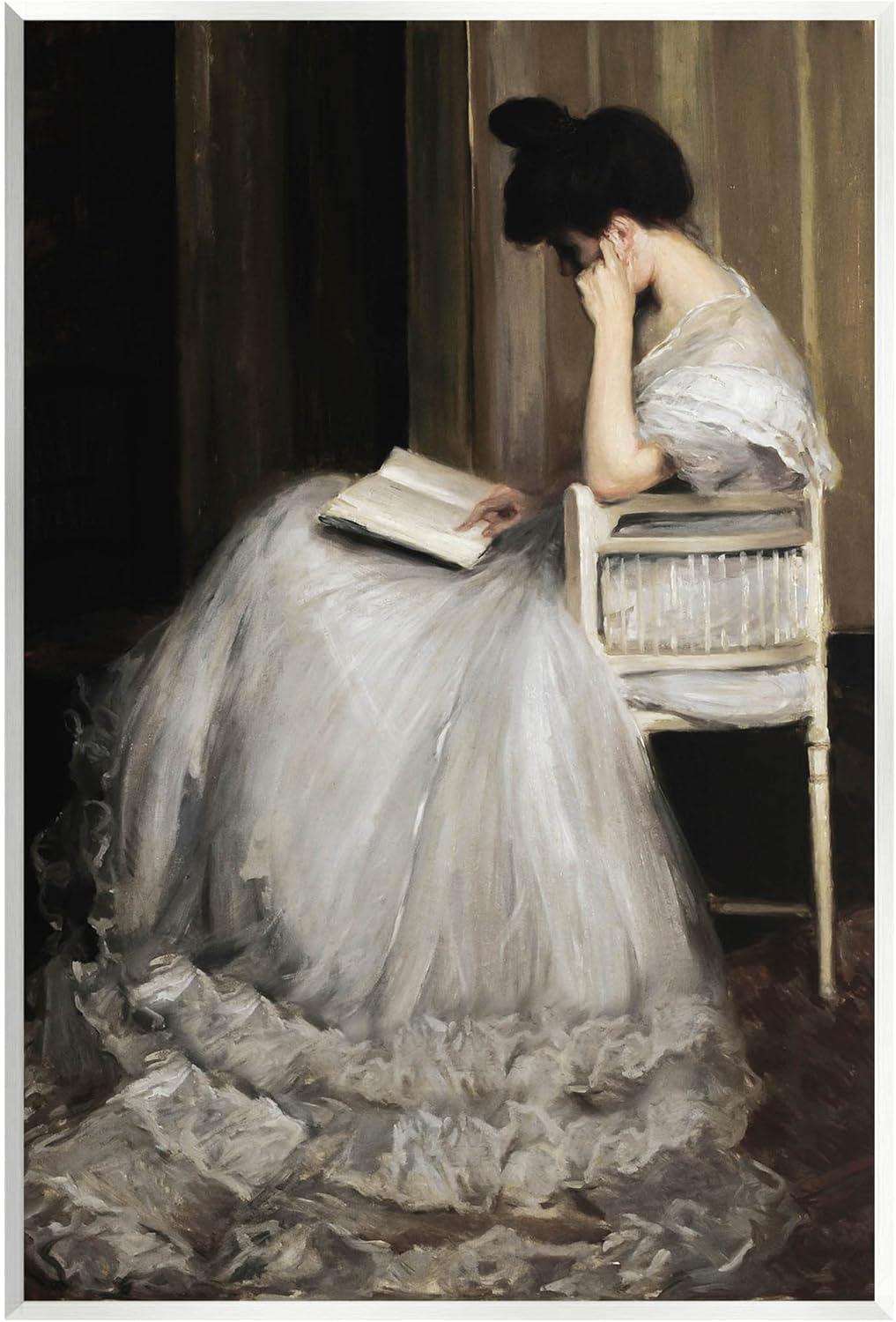 Woman in Gown Reading Portrait Typography Painting Unframed Art Print Wall Art