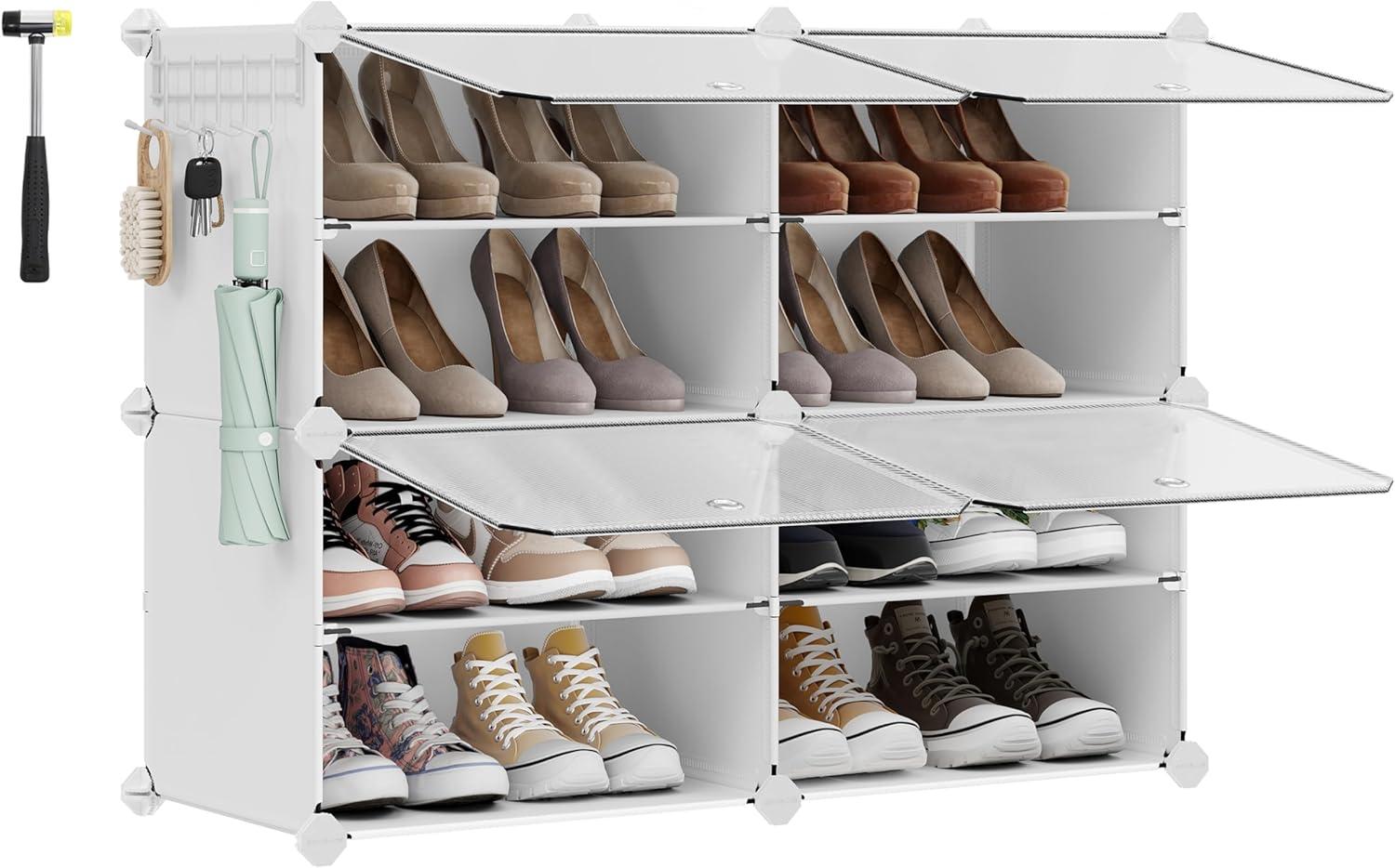 White 4-Cube Plastic Shoe Organizer with Metal Frame