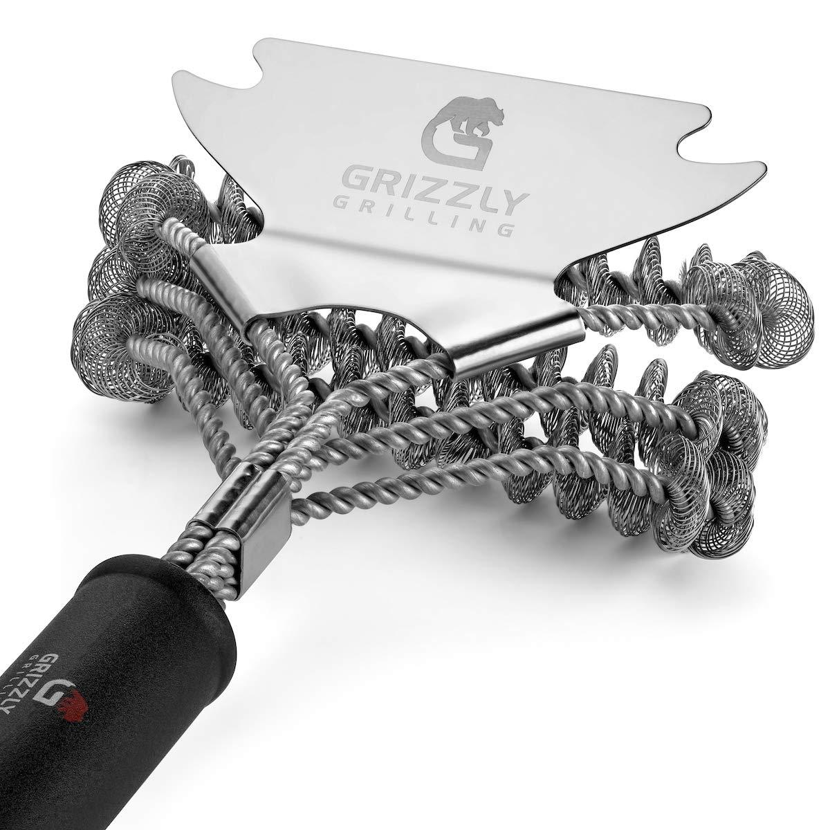 Grill Brush and Scraper - Bristle Free Stainless Steel BBQ Cleaning Tool - No Wire Scrubber Best for Gas/Charcoal/Porcelain Grill Grates - Safe Barbeque Accessories