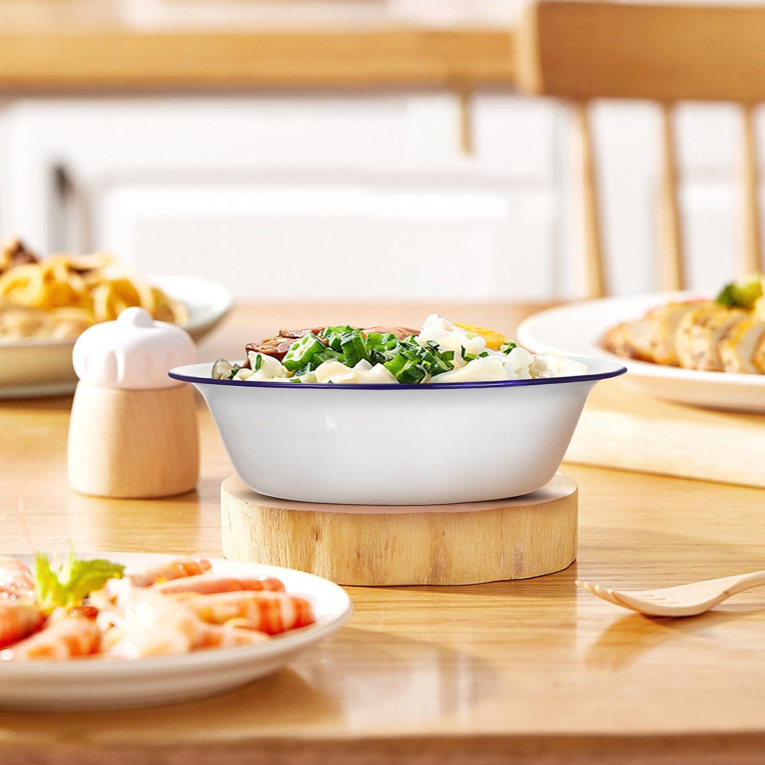 4 Pcs Enamel Bowl Camping Vintage Ramen Noodles Wash Basin Tub Round Serving Tray Washing