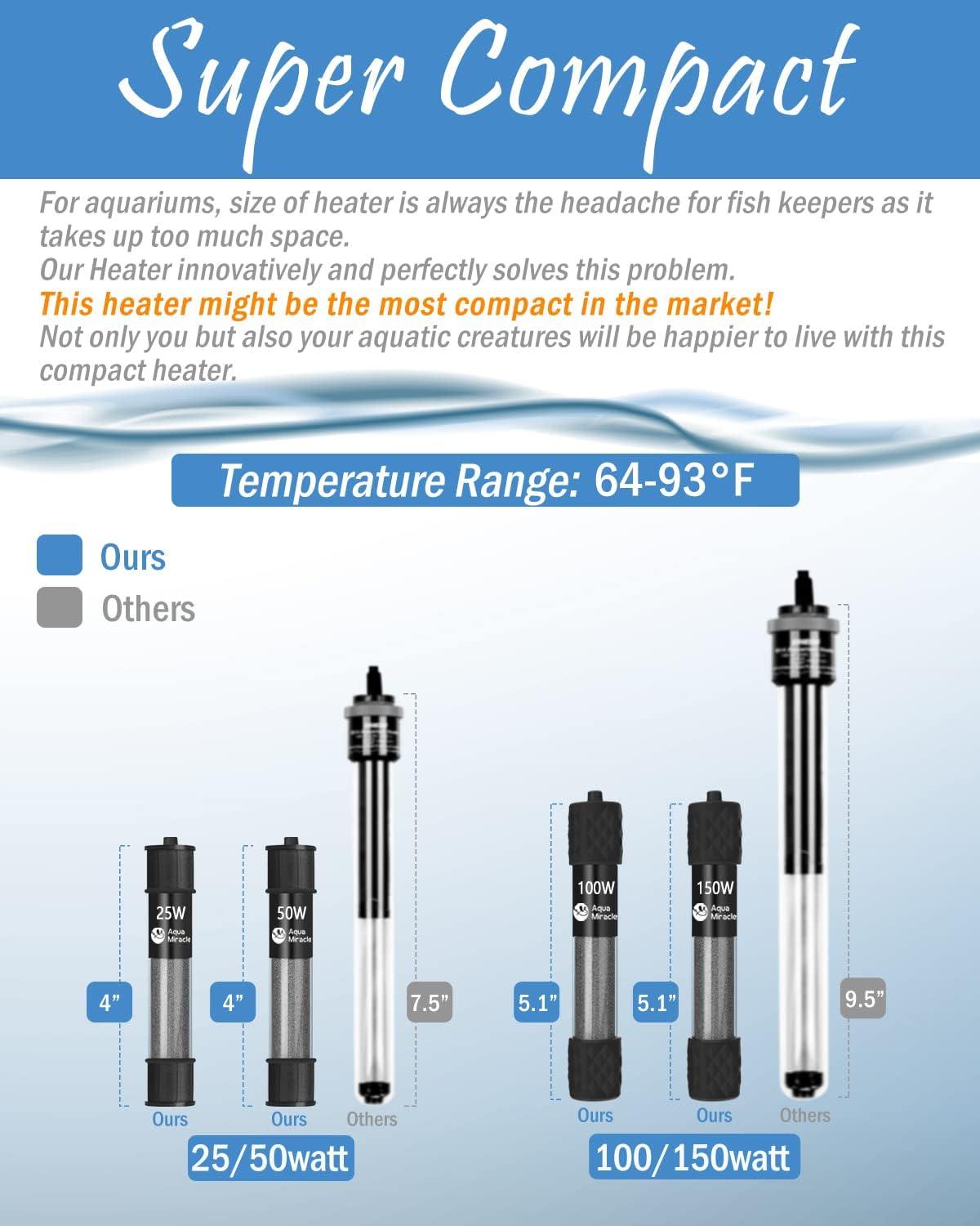 AquaMiracle Adjustable 100W Aquarium Heater Submersible Fish Tank Heater Super Short Aquarium Heater with LED Digital Display Thermostat, for Tanks 10-20 Gallons