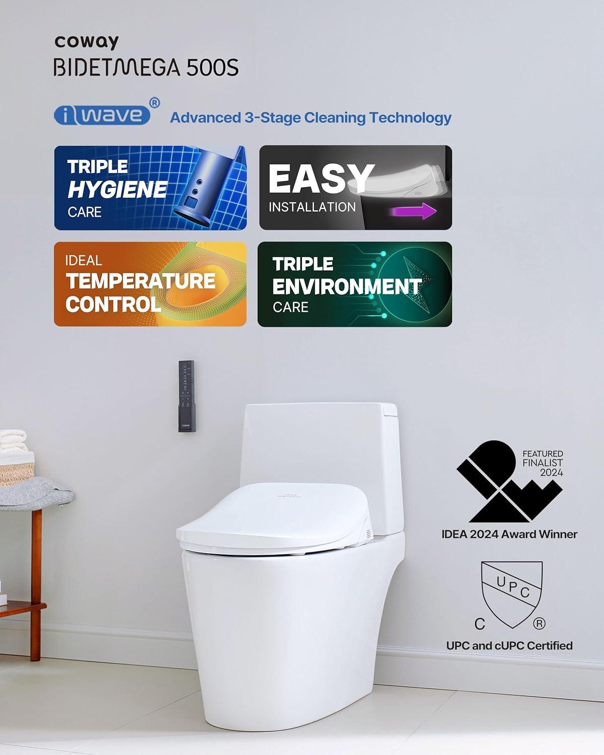 Bidetmega 500S Electric Instant Heating Bidet Seat for Round Toilets in White