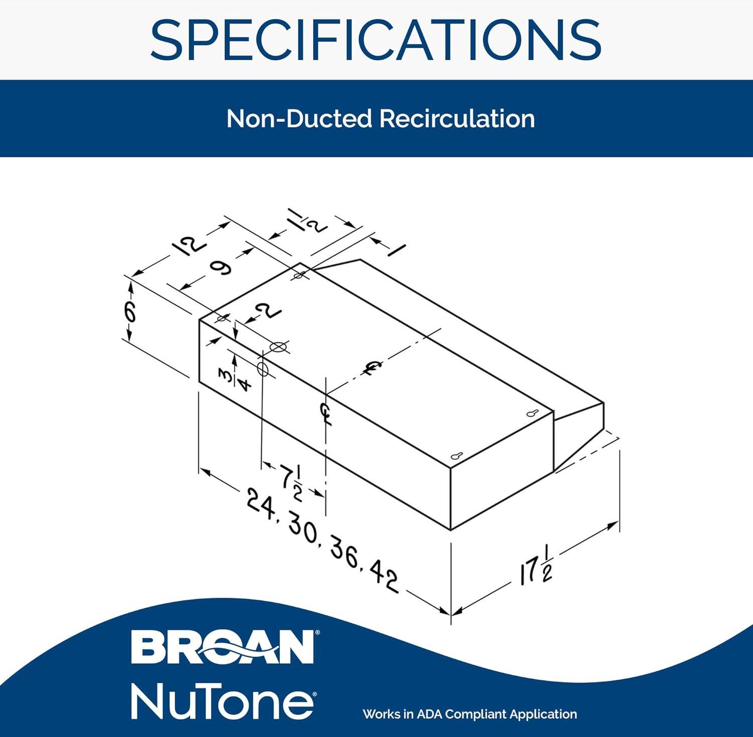 Broan NuTone 30" Stainless Steel Ductless (Non-Vented) Under Cabinet Range Hood with Charcoal Filter