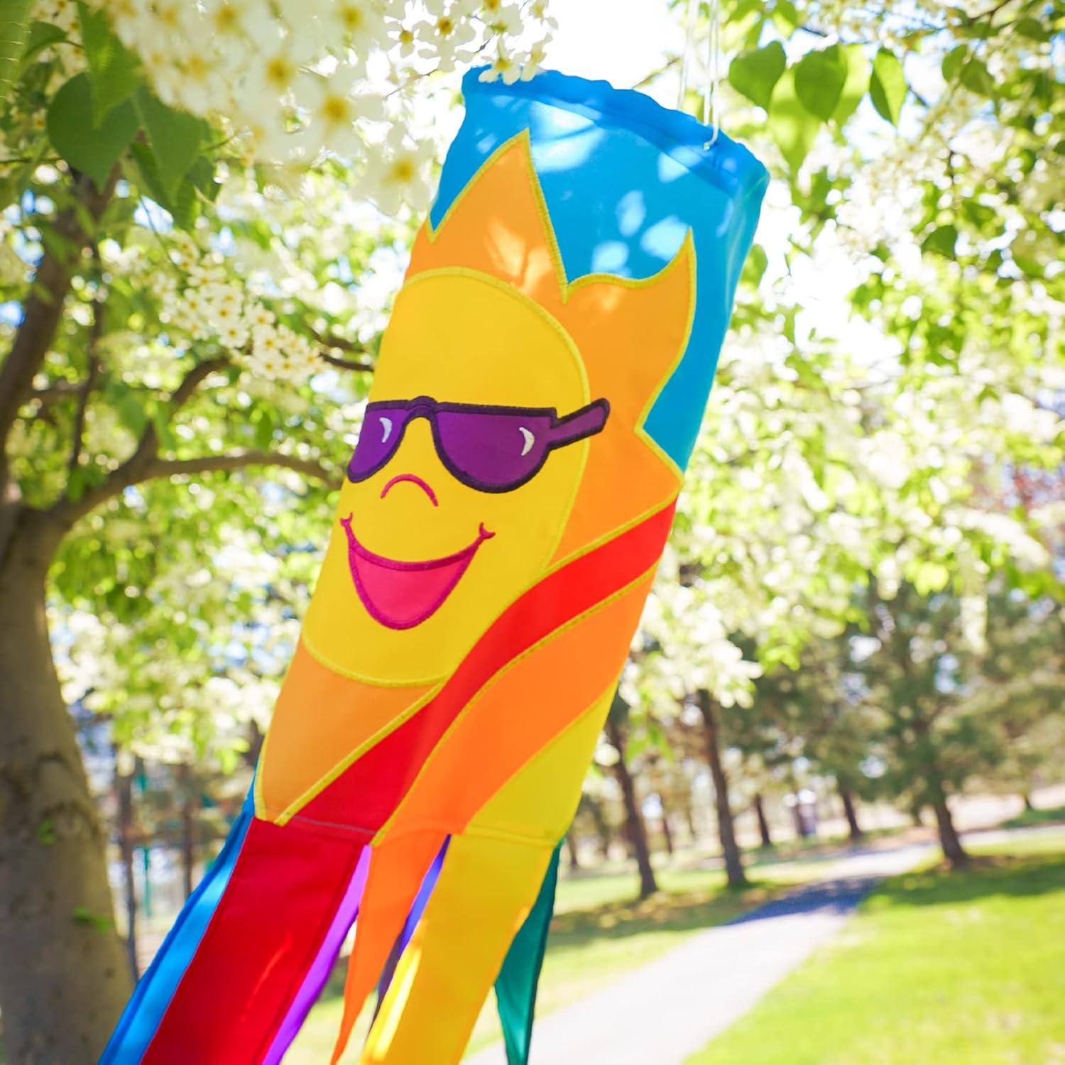 In the Breeze 4697 — Sunny Rainbow Windsock, 40-Inch — Bright and Colorful Outdoor Hanging Decor