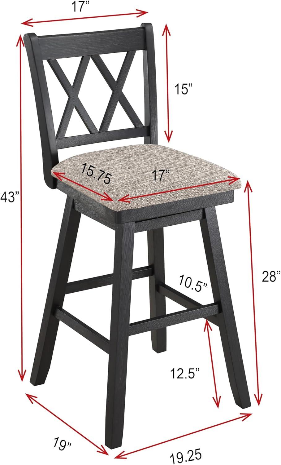 Home 2 Office 24" Brookline Xx Back Swivel Counter Height Barstool Distressed Black: Upholstered, Wood Frame, Footrest