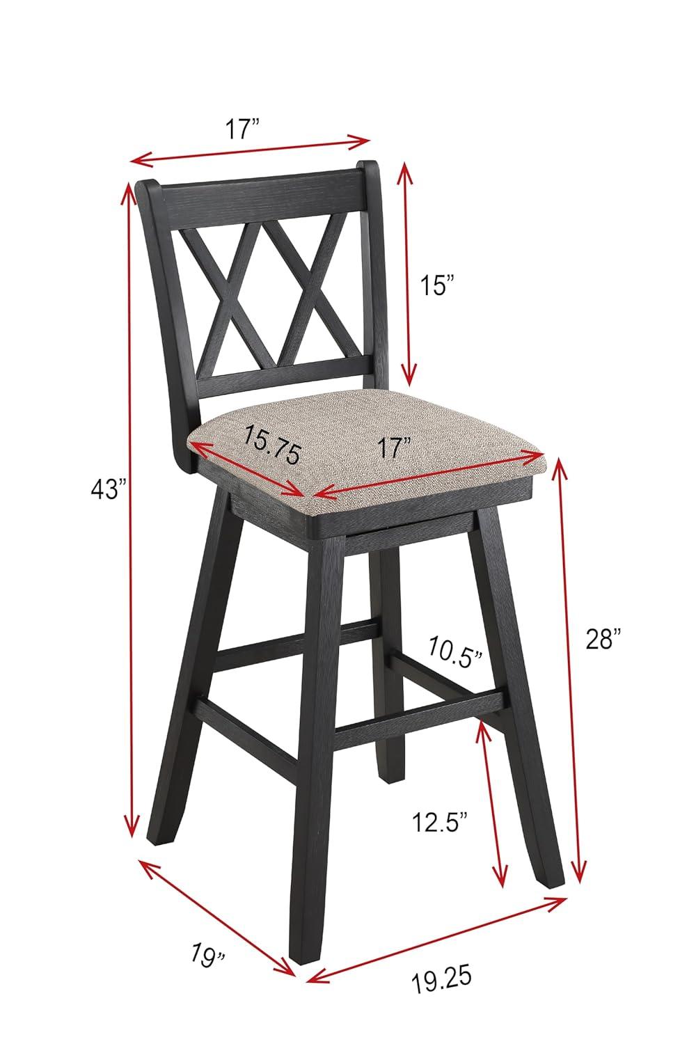 Home 2 Office 24" Brookline Xx Back Swivel Counter Height Barstool Distressed Black: Upholstered, Wood Frame, Footrest