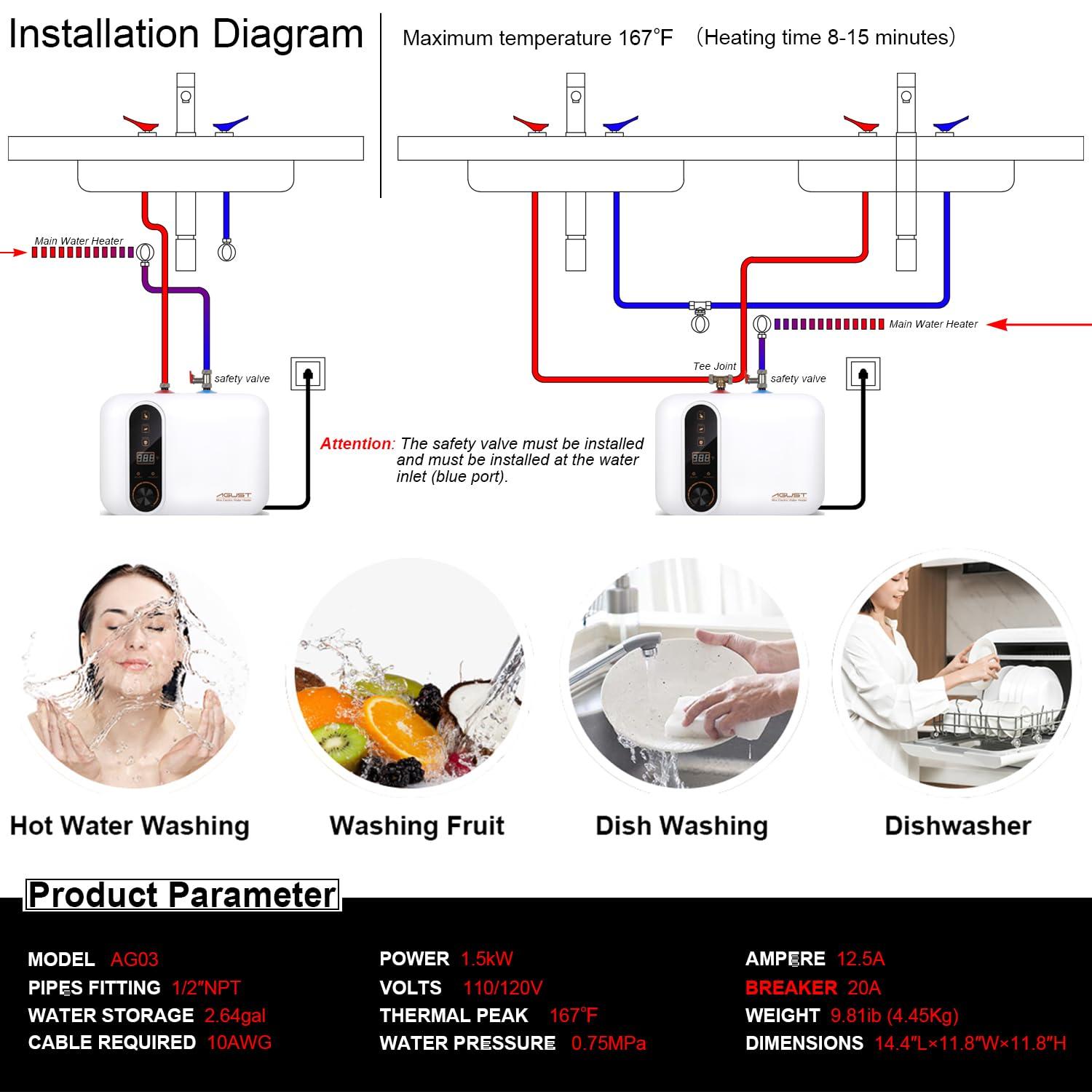 Compact White Electric Tankless Water Heater with LED Display