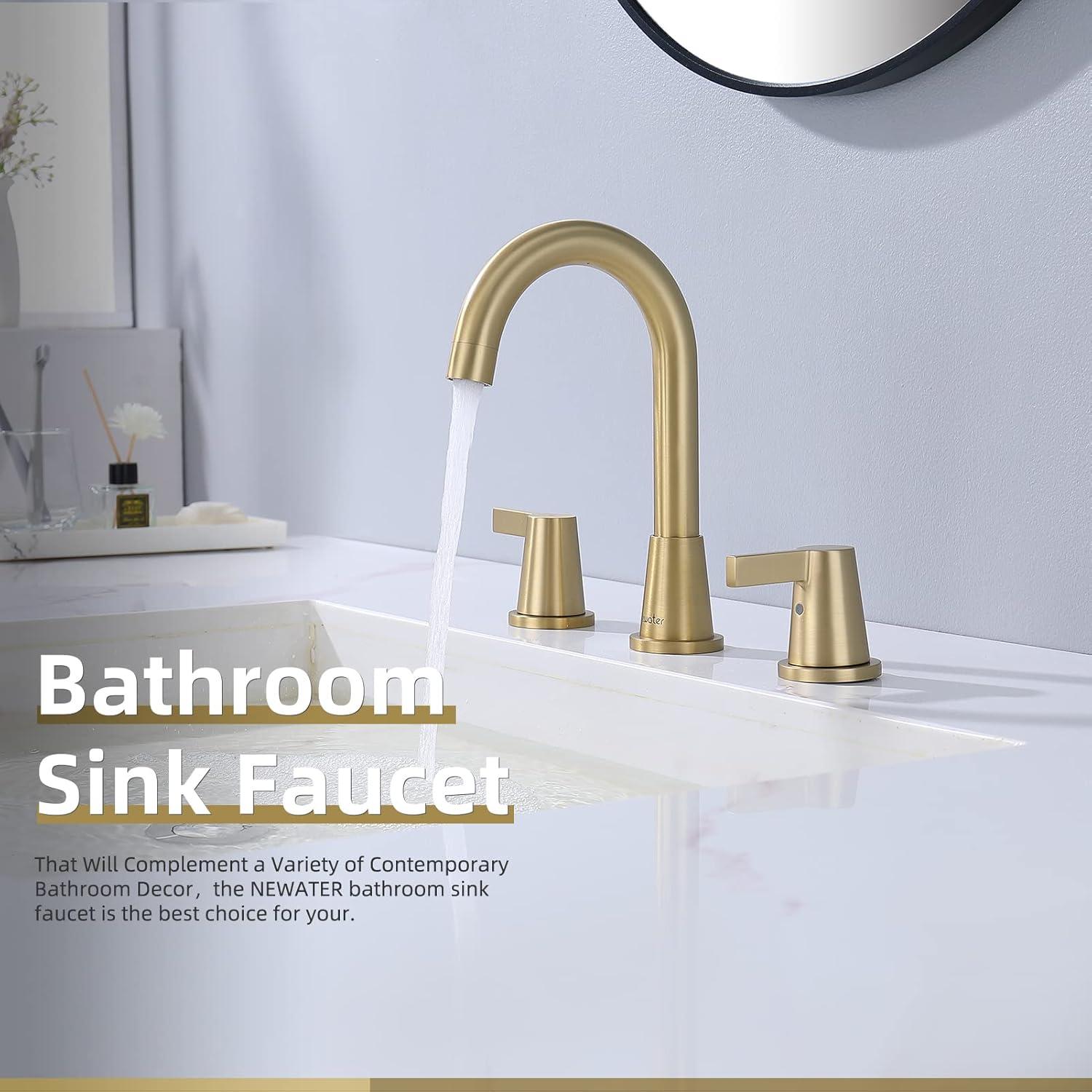 Brushed Gold Double Handle High Arc Widespread Bathroom Faucet